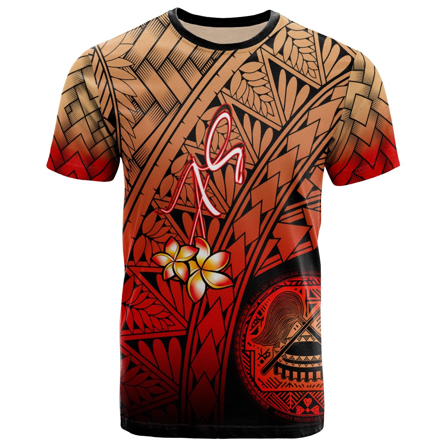 American Samoa Polynesian T Shirt Plumeria Tattoo Tribal Unisex Red - Polynesian Pride