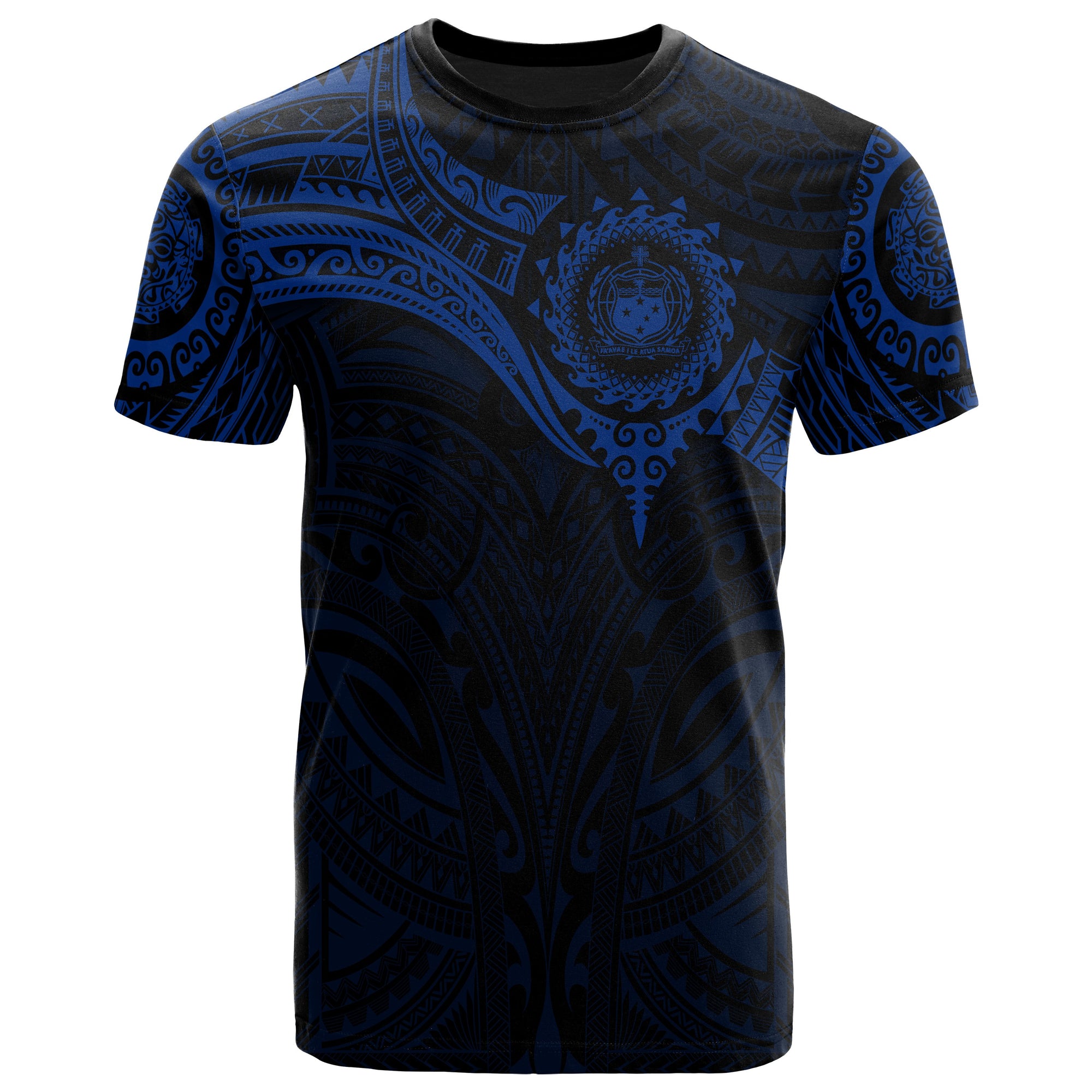 Samoa Polynesian T Shirt Blue Black Heart Shield Unisex Art - Polynesian Pride