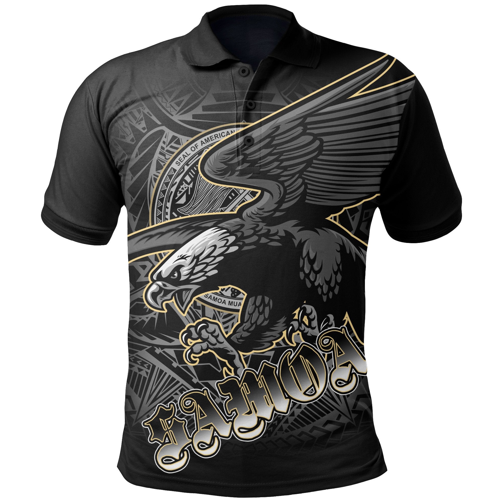 American Samoa Polynesian Eagle Custom Polo Shirt American Samoa Seal Unisex Black - Polynesian Pride