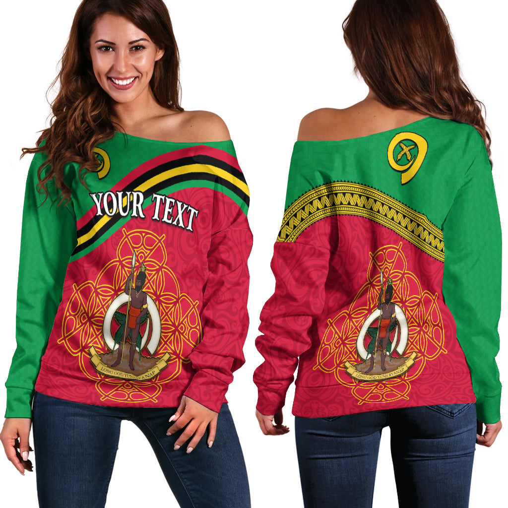 (Custom Personalised) Vanuatu Off Shoulder Sweater Pattern Sand Drawing LT13 Red - Polynesian Pride