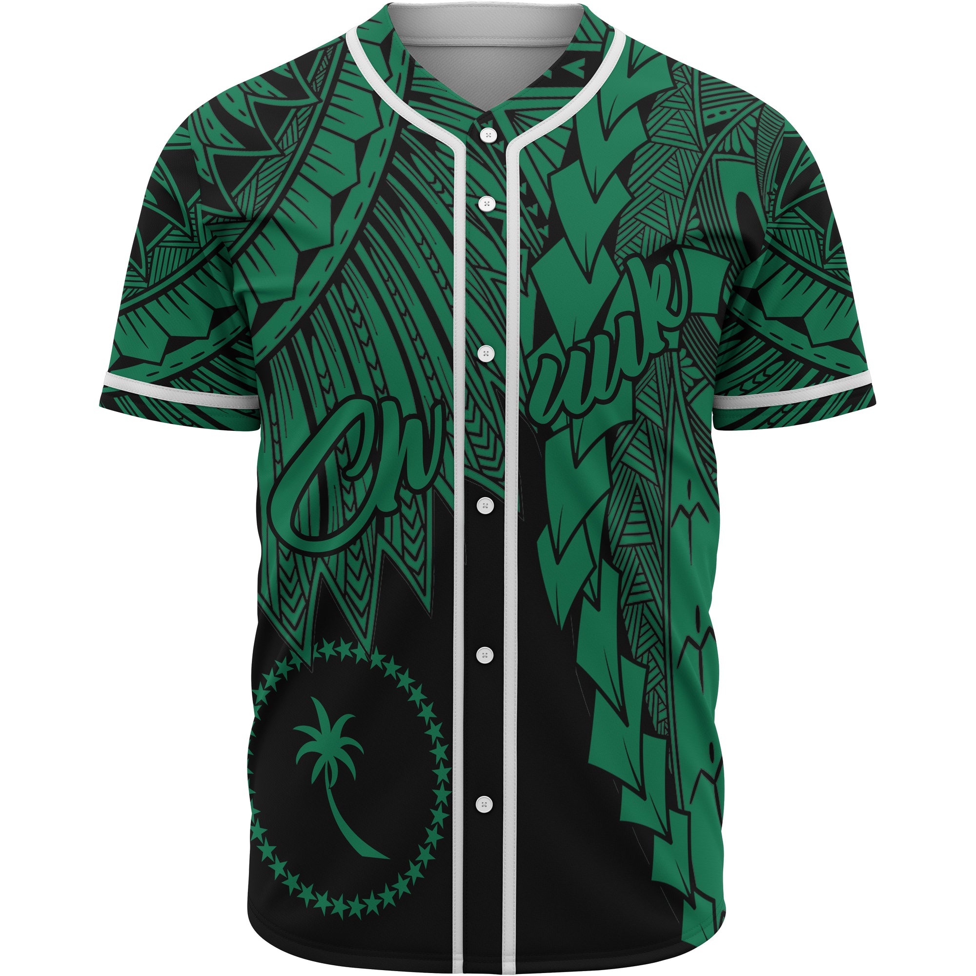 Chuuk Polynesian Baseball Shirt - Tribal Wave Tattoo Green Unisex Green - Polynesian Pride