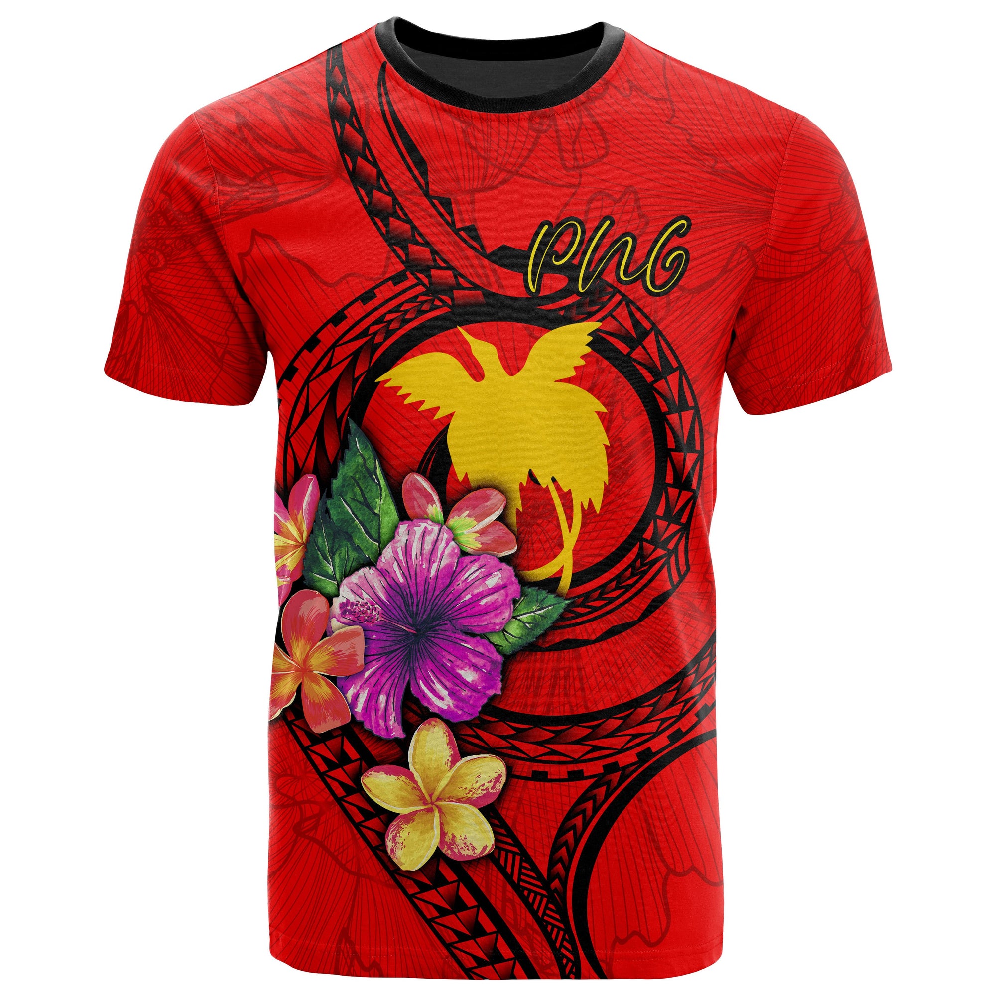 Papua New Guinea Polynesian T shirt Floral With Seal Red Unisex Red - Polynesian Pride