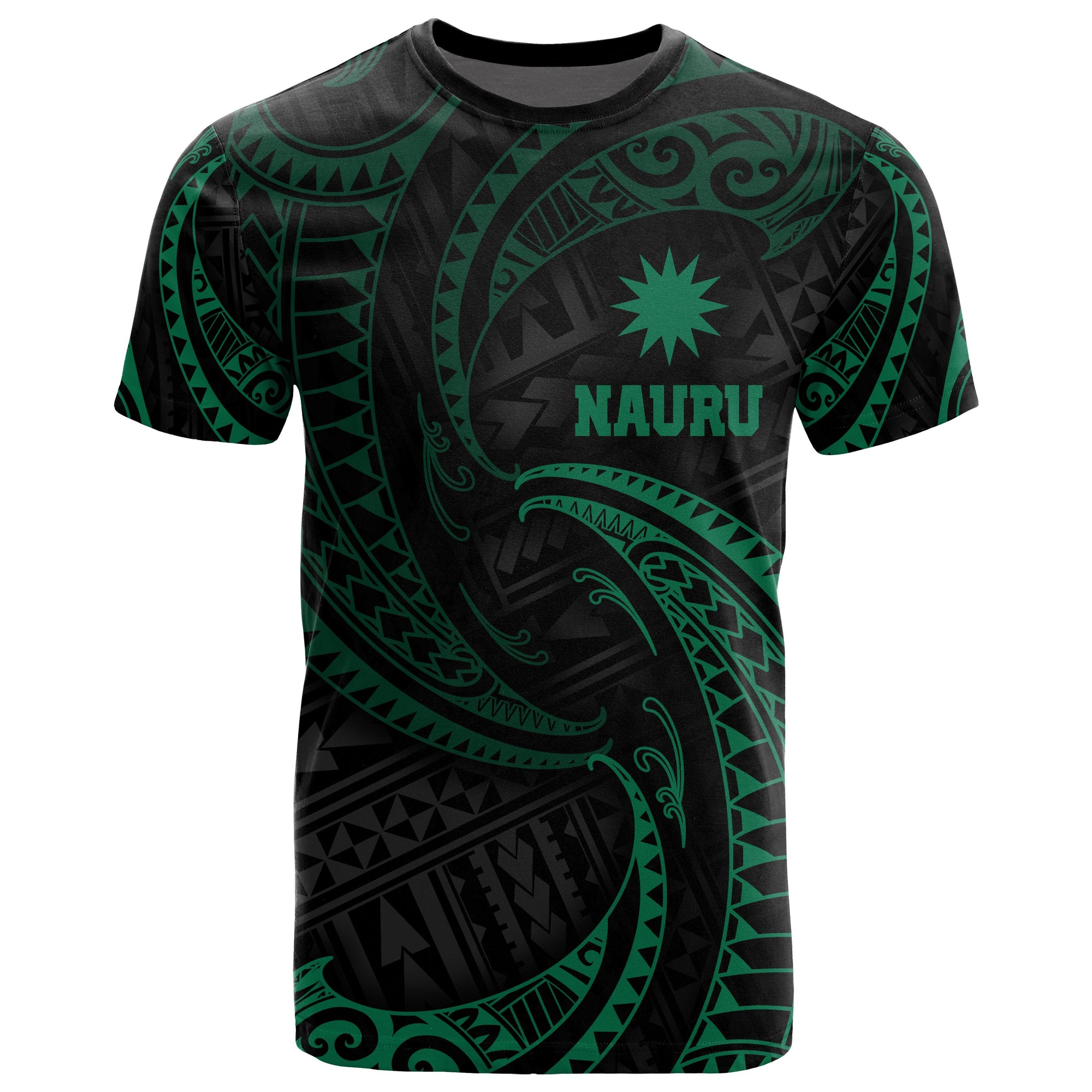 Nauru Polynesian All Over T Shirt Green Tribal Wave Unisex Green - Polynesian Pride