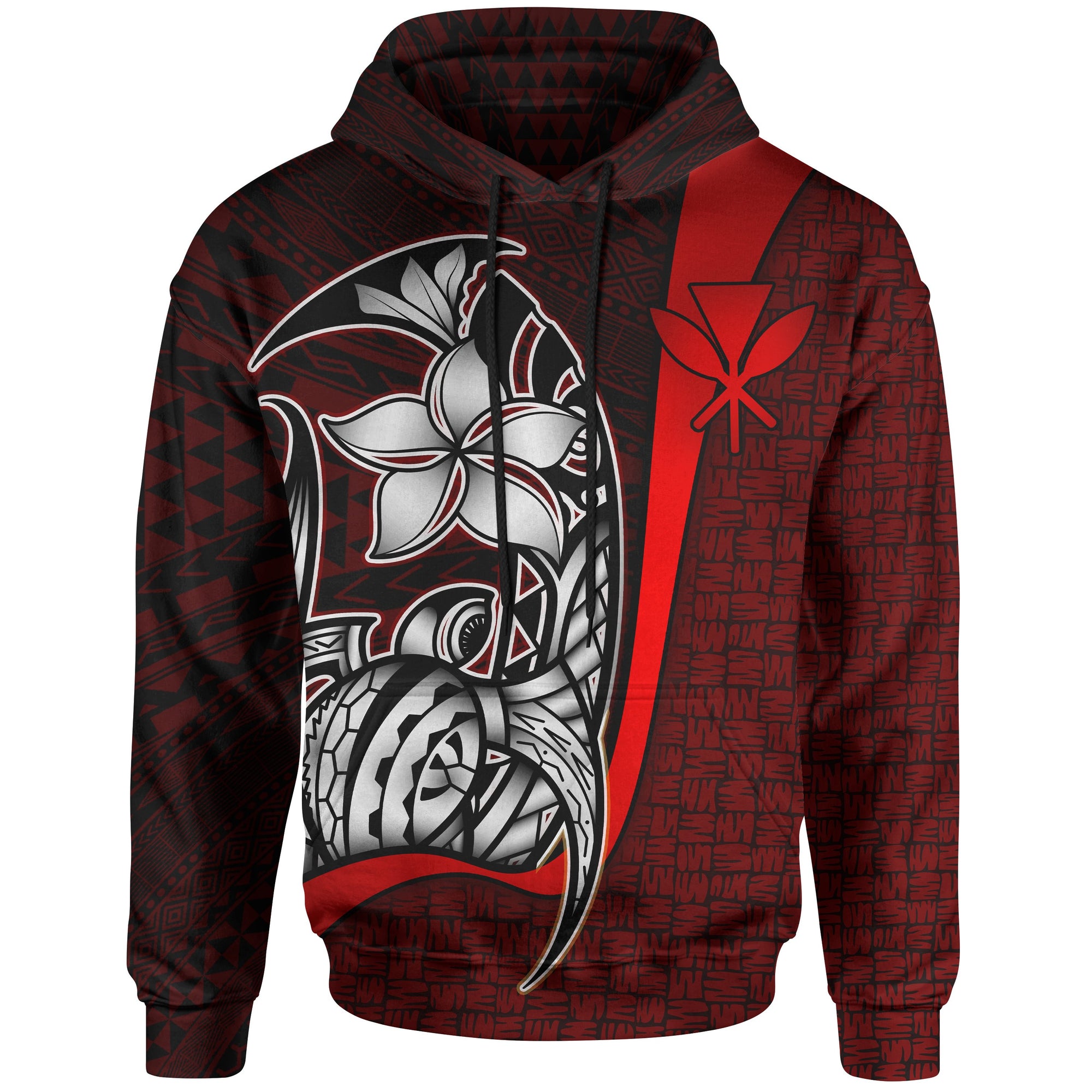 Polynesian Hawaii Hoodie Kanaka Maoli Red Turtle with Hook Unisex RED - Polynesian Pride