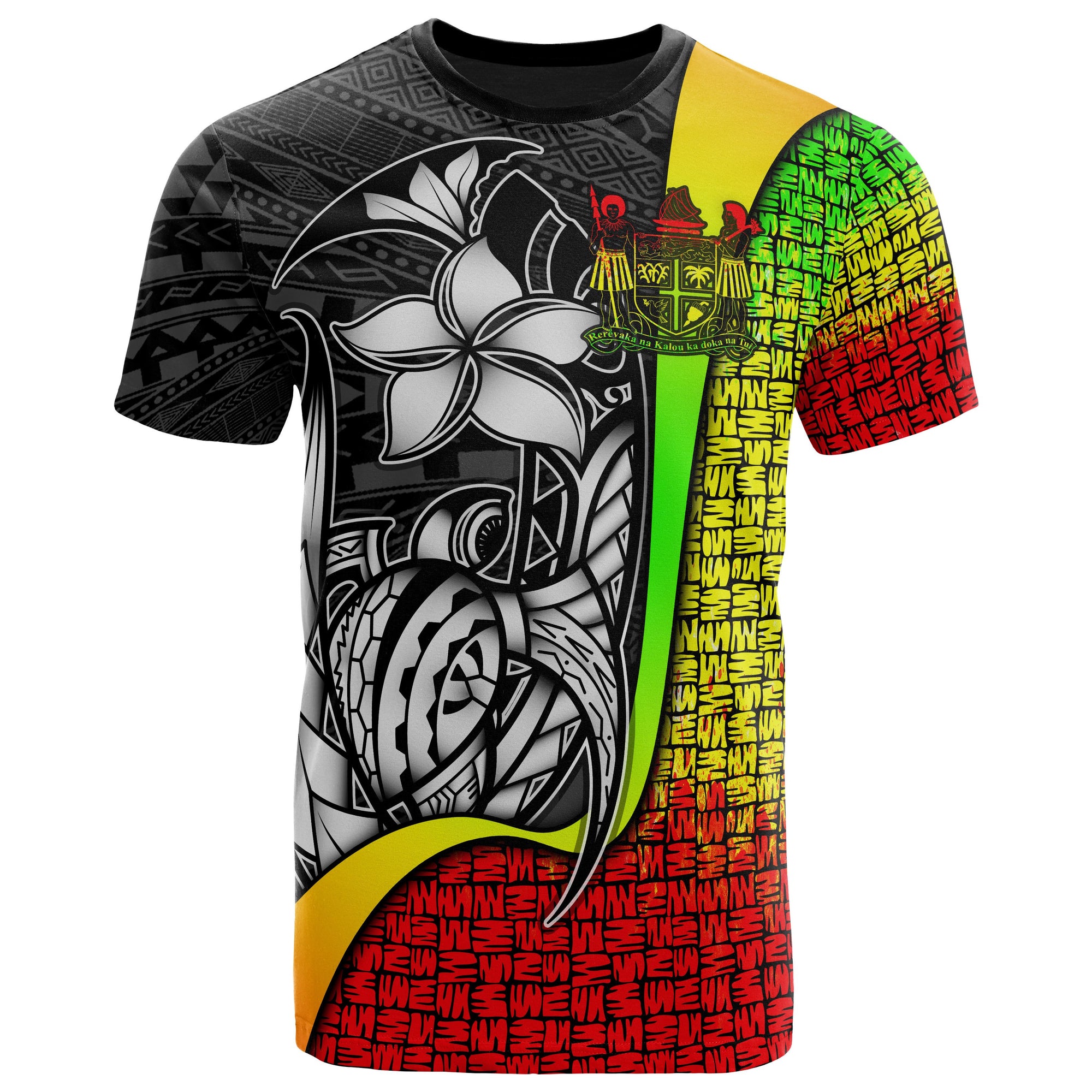 Fiji Polynesian T Shirt Reggae Coat of Arm Turtle with Hook Unisex Reggae - Polynesian Pride