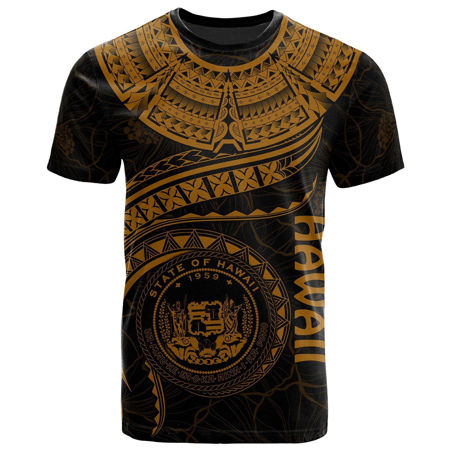 Polynesian Hawaii T Shirt Hawaiian Waves (Golden) Unisex Golden - Polynesian Pride