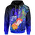 Tonga Hoodie Humpback Whale with Tropical Flowers (Blue) Unisex Blue - Polynesian Pride