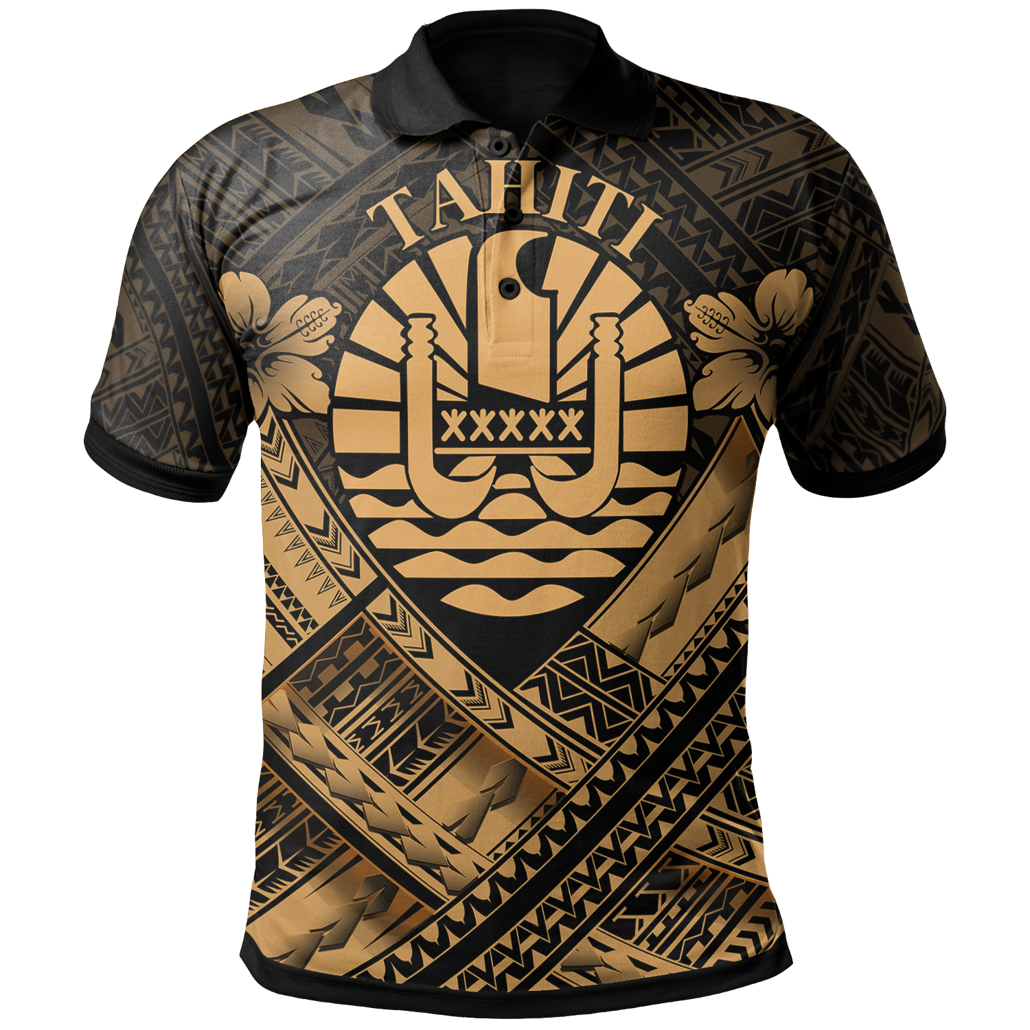 Tahiti Polynesian Polo Shirt Tahiti Gold Seal Camisole Hibiscus Style Unisex Gold - Polynesian Pride