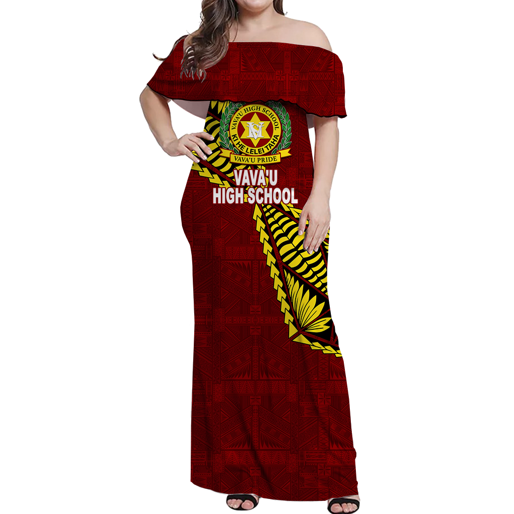 Tonga Vava'u High School Tongan Patterns Off Shoulder Long Dress - LT12 Long Dress Red - Polynesian Pride