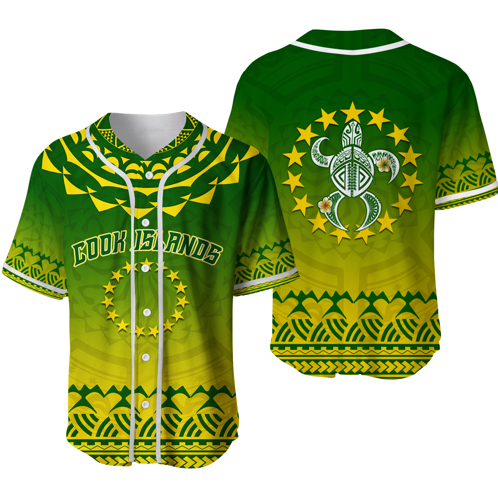 Cook Islands Turtle With Tribal Baseball Jersey - LT12 Green - Polynesian Pride