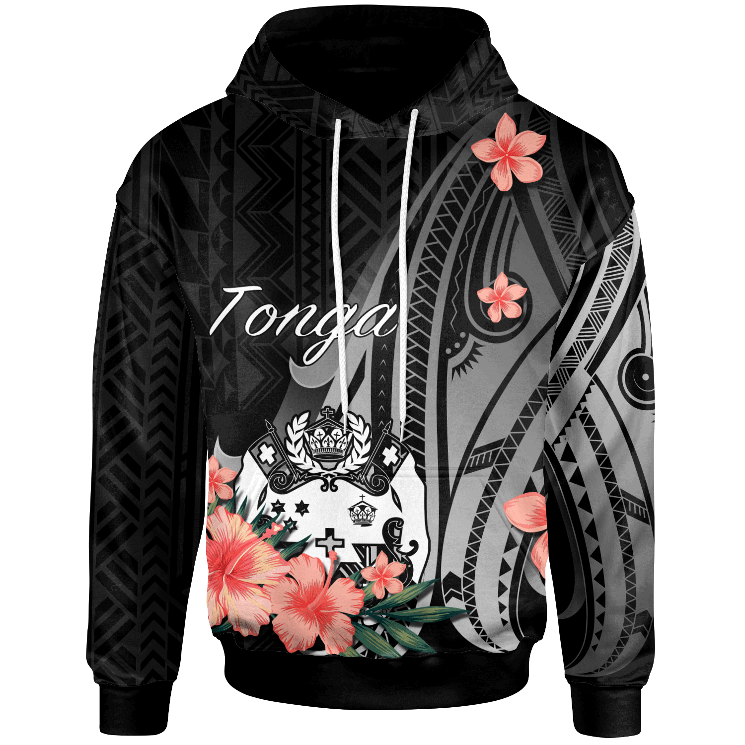 Tonga Hoodie Polynesian Hibiscus Pattern Style Unisex Black - Polynesian Pride