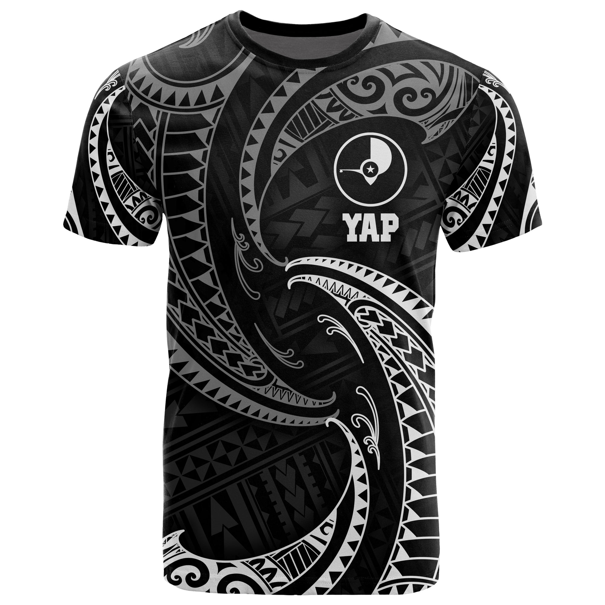 Yap Micronesia All Over T Shirt White Tribal Wave Unisex White - Polynesian Pride