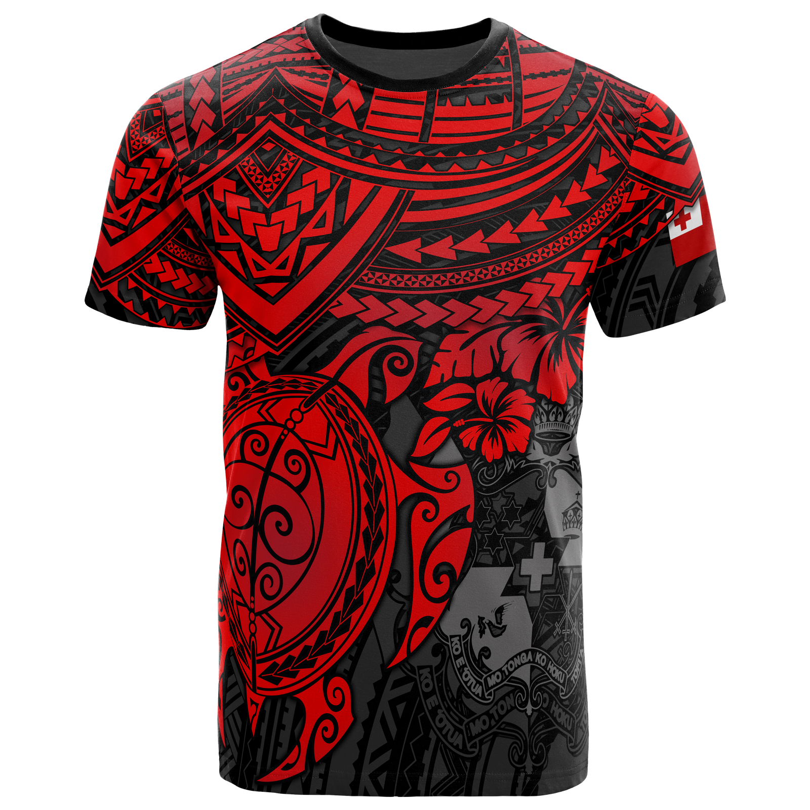 Tonga T Shirt Tonga Coat of Arms Polynesian Red Turtle Hibiscus Unisex RED - Polynesian Pride