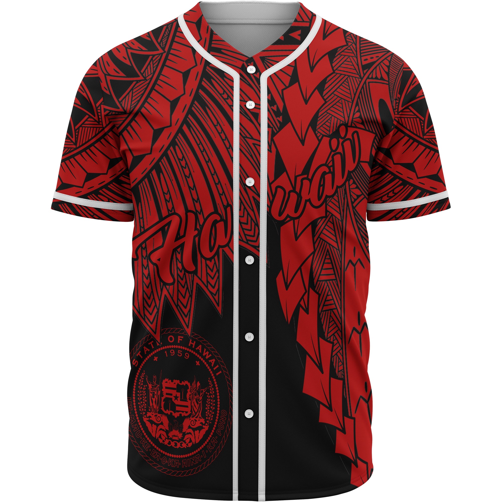 Hawaii Polynesian Baseball Shirt - Tribal Wave Tattoo Red Unisex Red - Polynesian Pride