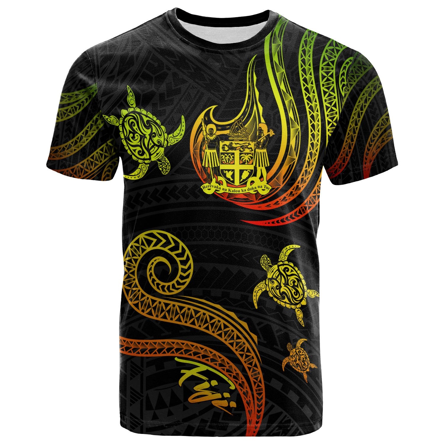 Fiji T Shirt Polynesian Turtle With Pattern Reggae Unisex Art - Polynesian Pride