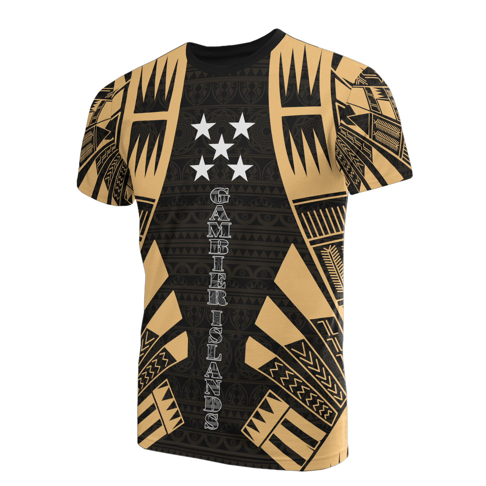 Gambier Islands T Shirt National Flag Polynesian Tattoo Gold Style Unisex Black-Gold - Polynesian Pride