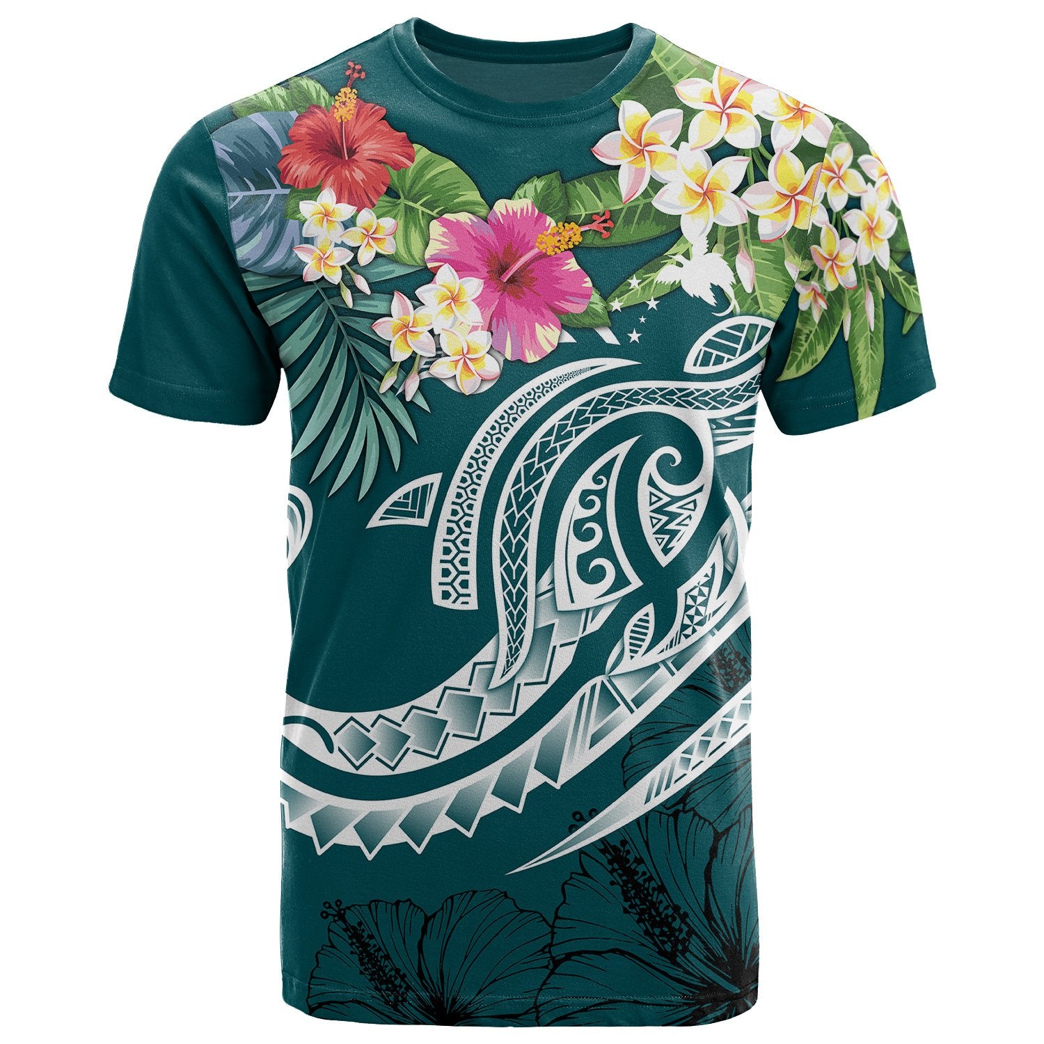 Papua New Guinea Polynesian T Shirt Summer Plumeria (Turquoise) Unisex Art - Polynesian Pride