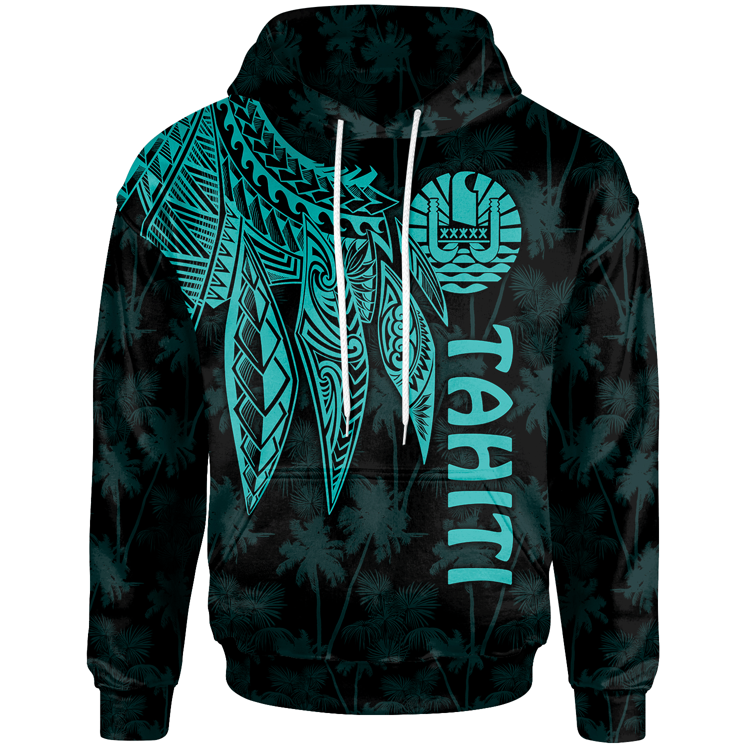 Tahiti Hoodie Polynesian Wings (Turquoise) Unisex Turquoise - Polynesian Pride