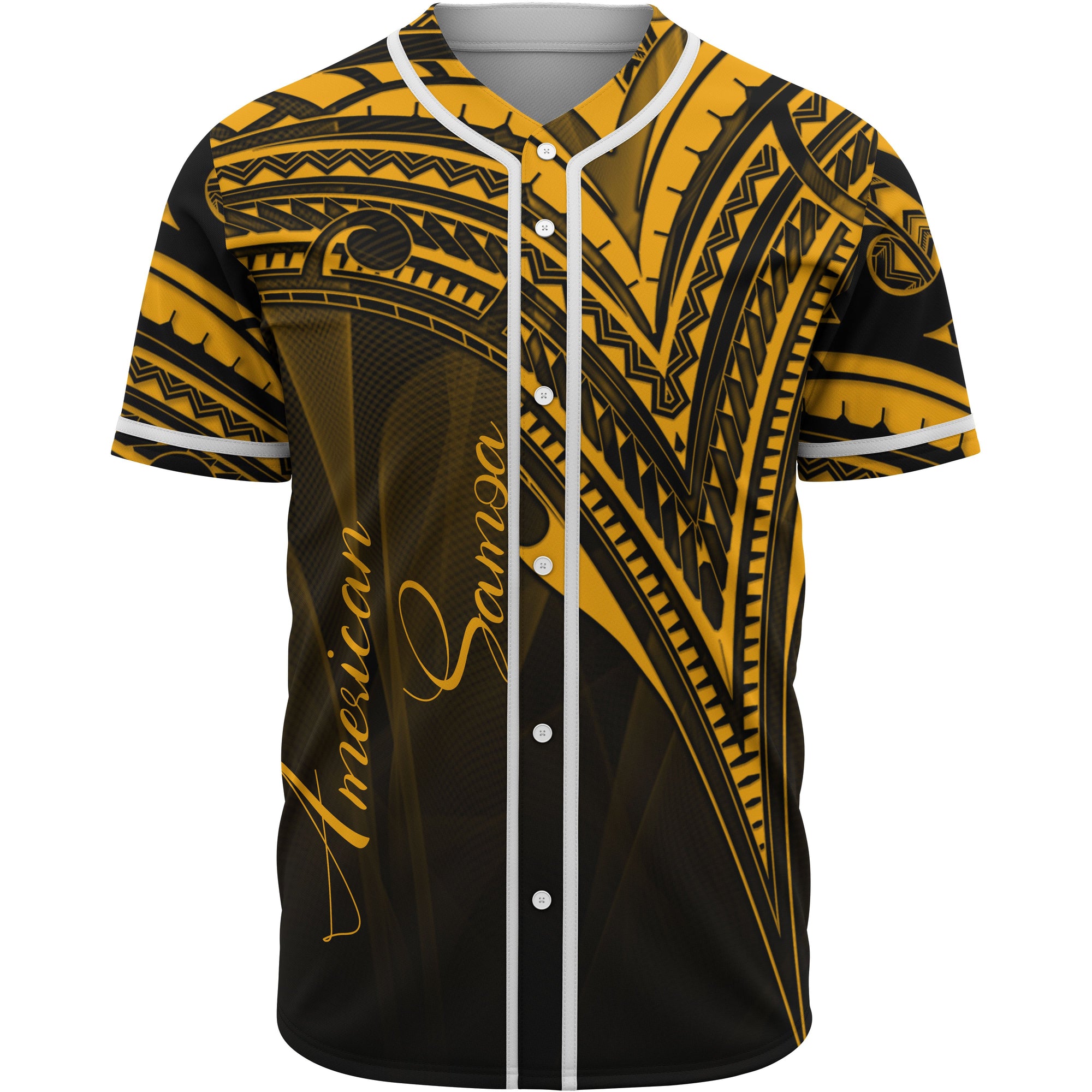 American Samoa Baseball Shirt - Gold Color Cross Style Unisex Black - Polynesian Pride