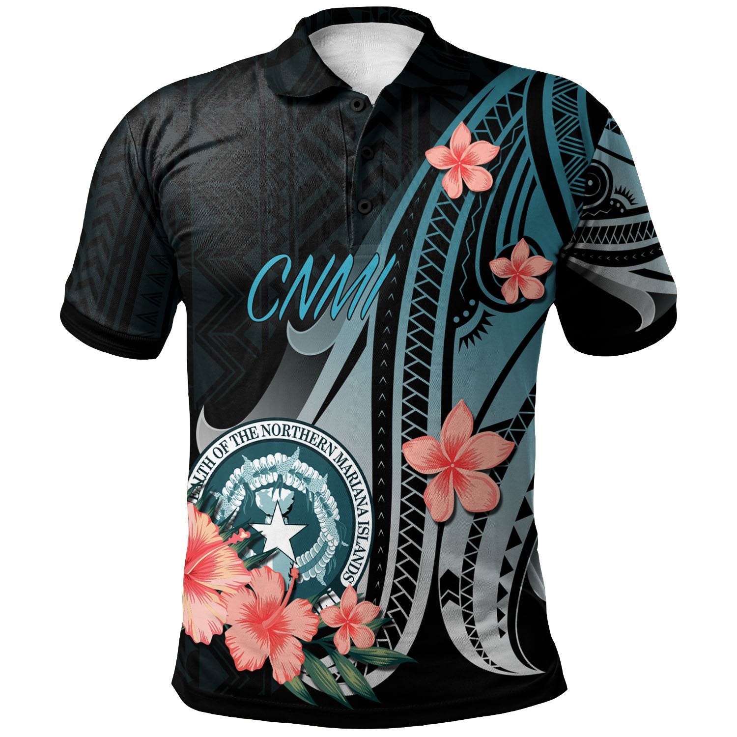 Northern Mariana Islands Polo Shirt Turquoise Polynesian Hibiscus Pattern Style Unisex Turquoise - Polynesian Pride