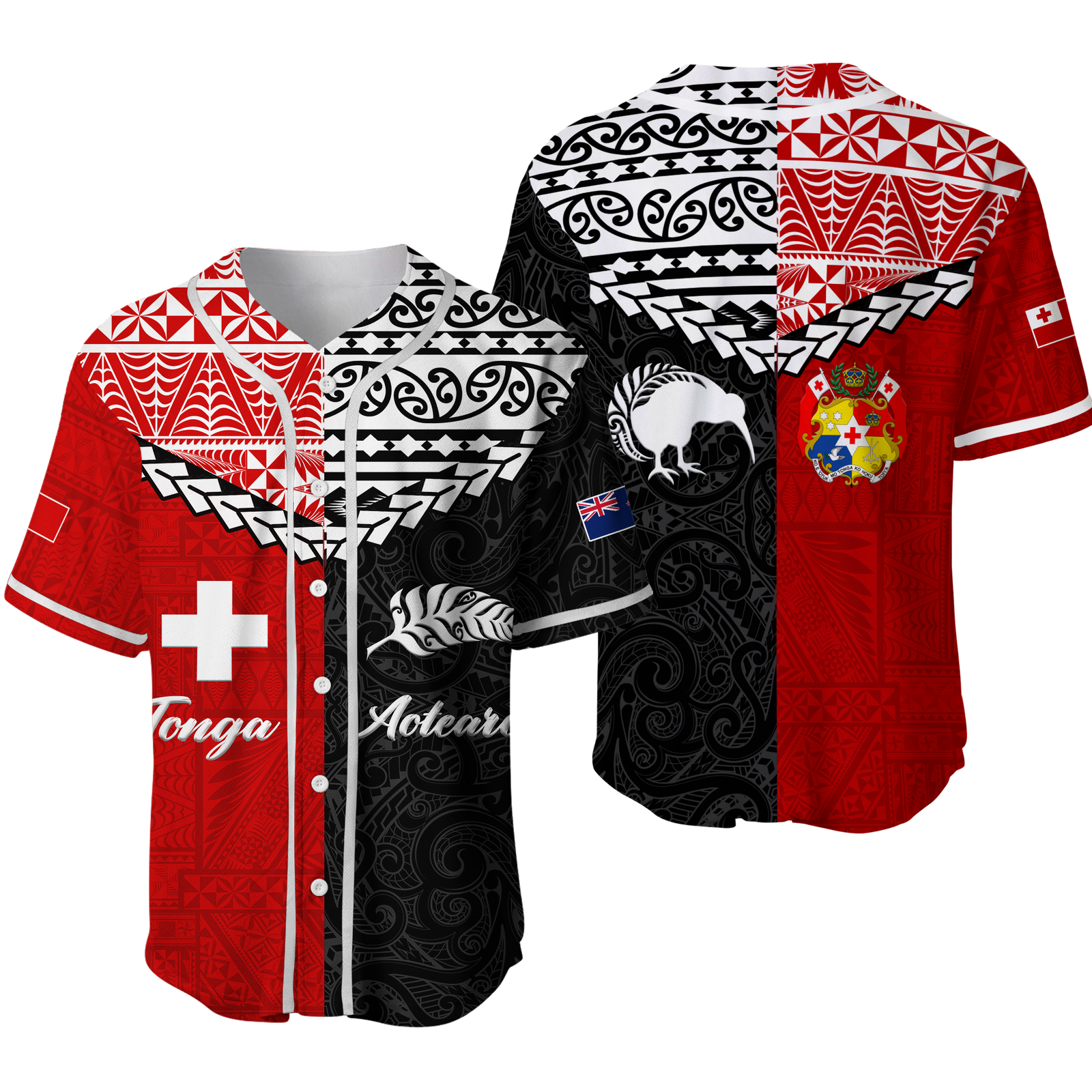Tonga Combine New Zealand Maori Aotearoa Heritage Baseball Jersey - LT12 Red - Polynesian Pride