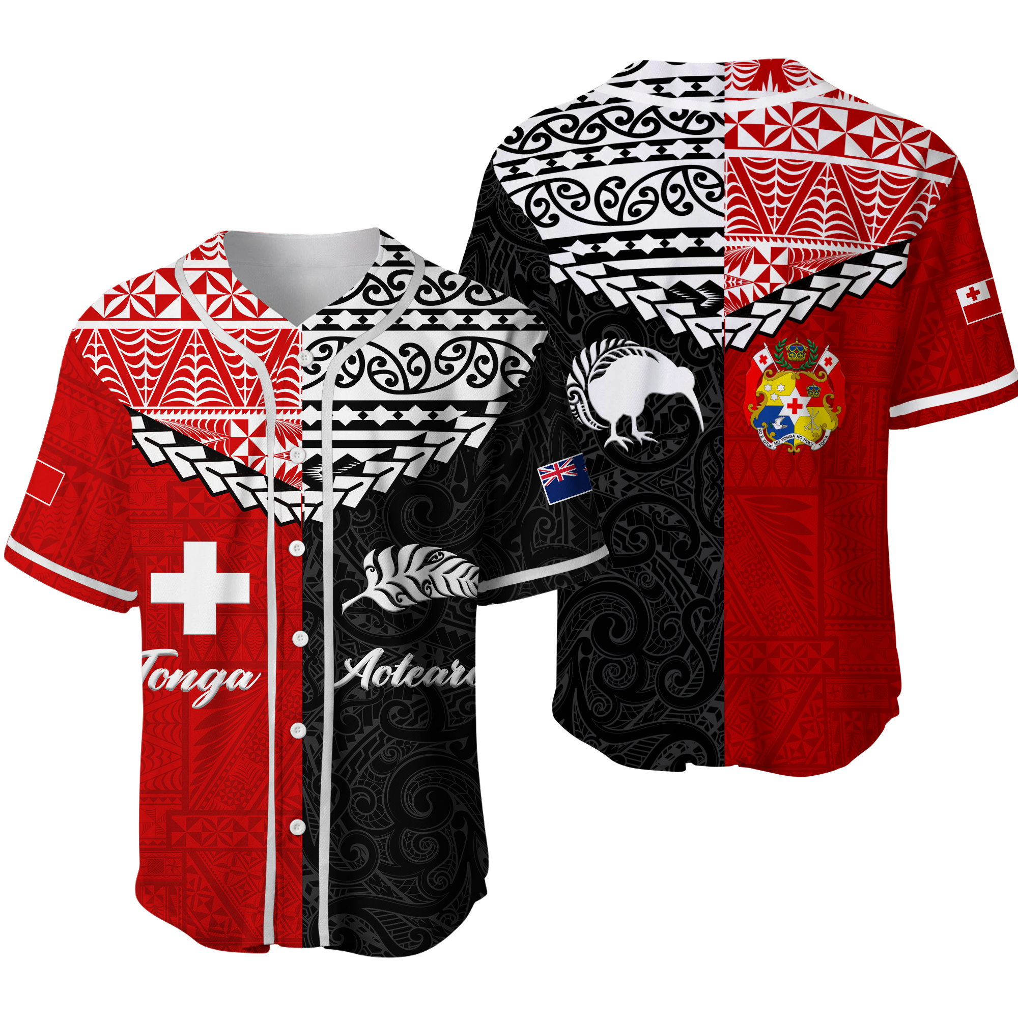 Tonga Combine New Zealand Maori Aotearoa Heritage Baseball Jersey - LT12 Red - Polynesian Pride