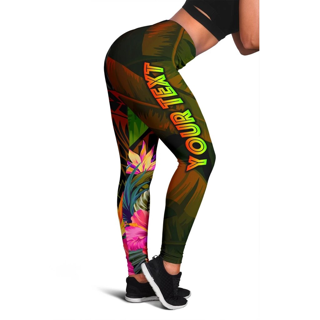 Cook Islands Polynesian Personalised Women's Leggings - Hibiscus and Banana Leaves Reggae - Polynesian Pride