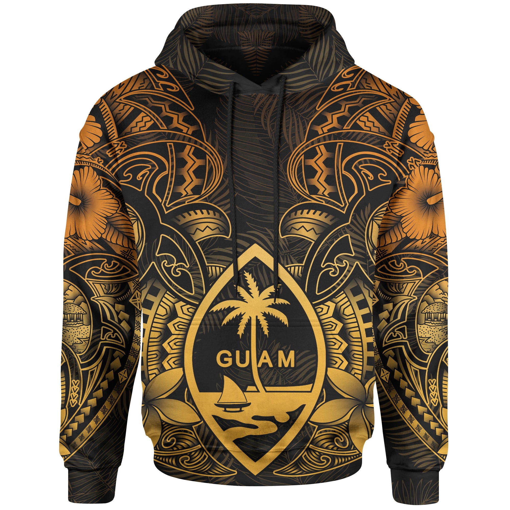 Guam Polynesian Hoodie Gold Turtle Homeland Unisex GOLD - Polynesian Pride