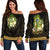 Tuvalu Women's Off Shoulder Sweater - Polynesian Gold Patterns Collection Black - Polynesian Pride