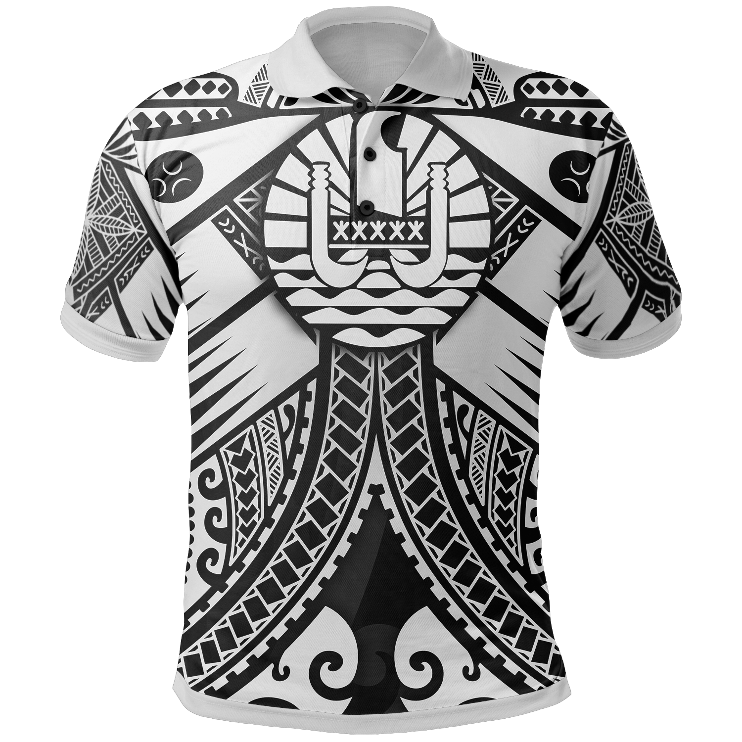 Tahiti Polo Shirt White Seal with Polynesian Tattoo Unisex White - Polynesian Pride