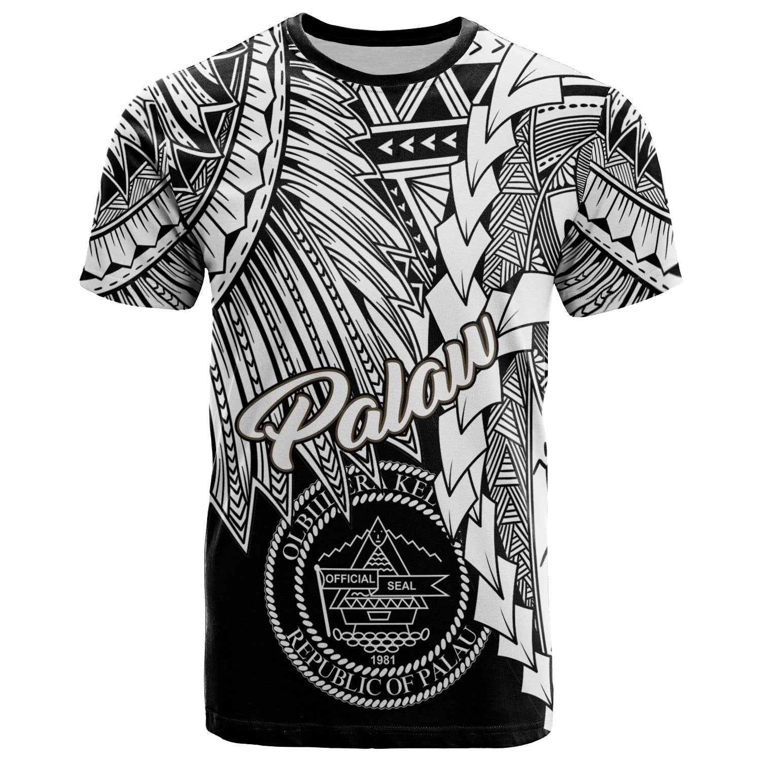 Palau Polynesian T Shirt Tribal Wave Tattoo White Unisex White - Polynesian Pride