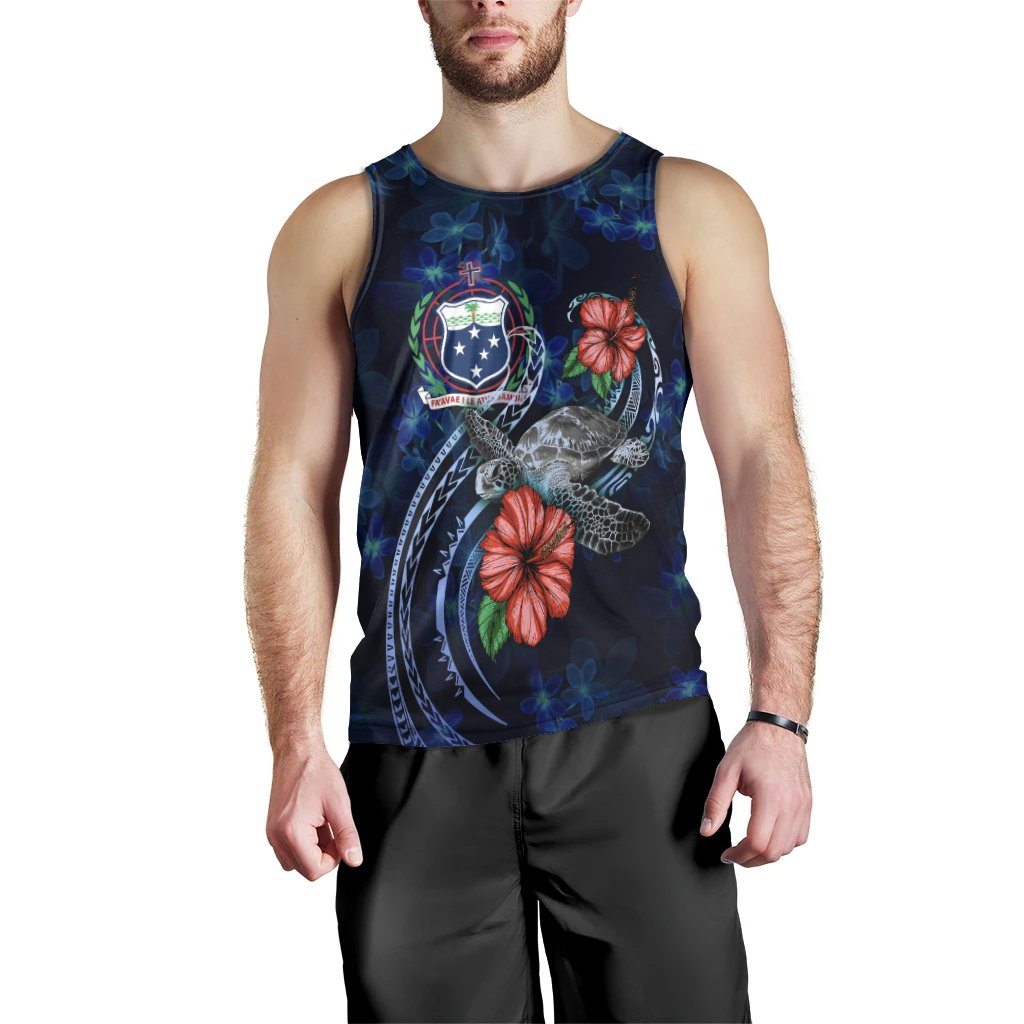 Samoa Polynesian Men Tank Top - Blue Turtle Hibiscus - Polynesian Pride