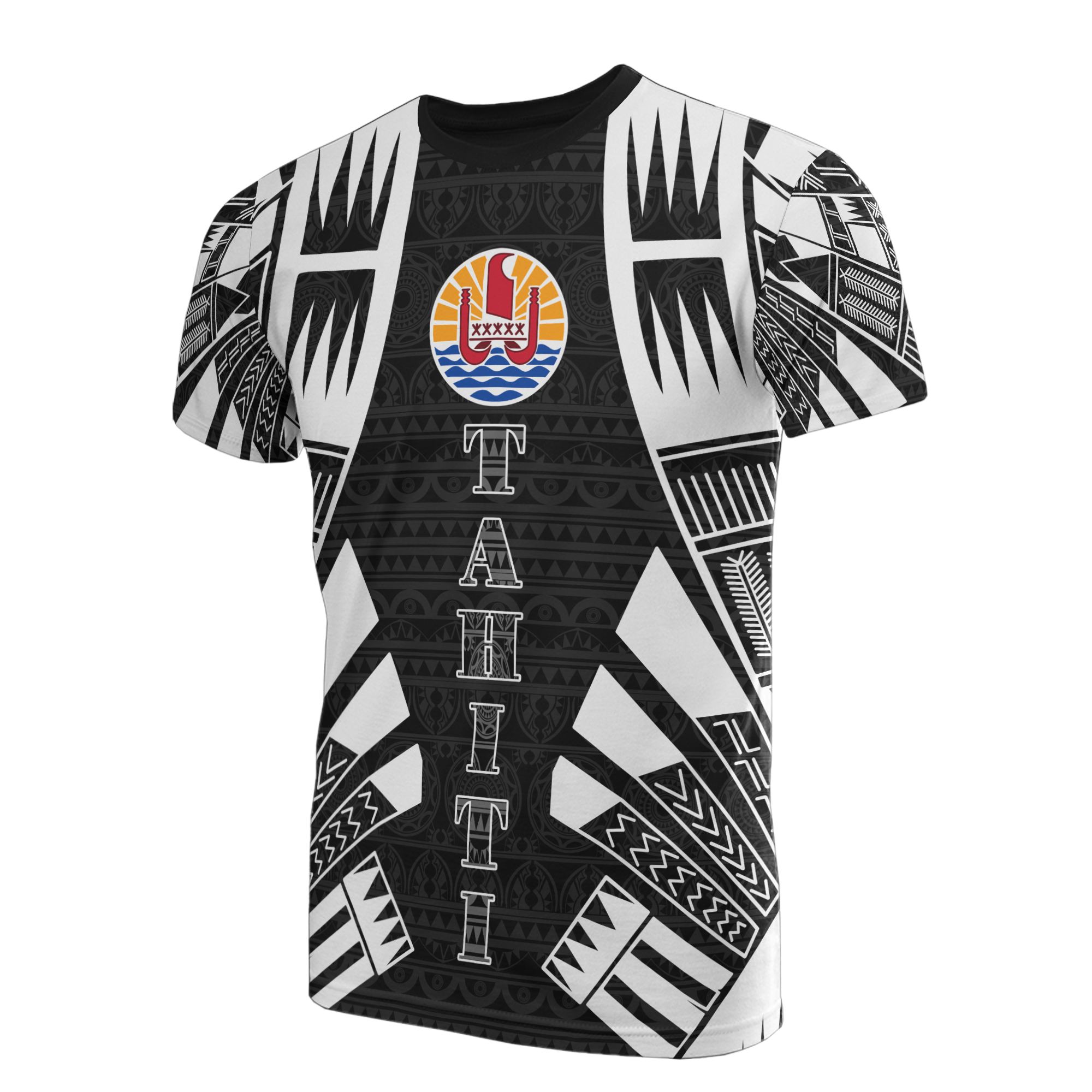 Tahiti T Shirt Tahiti FLag Polynesian Tattoo Style Unisex Black - Polynesian Pride