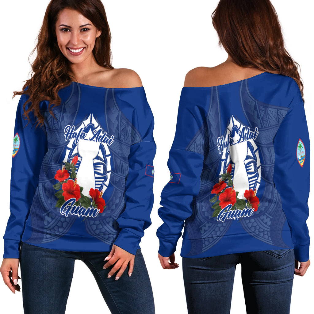 Hafa Adai Guam Legend Women Off Shoulder Sweater - LT12 Blue - Polynesian Pride