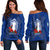 Hafa Adai Guam Legend Women Off Shoulder Sweater - LT12 Blue - Polynesian Pride