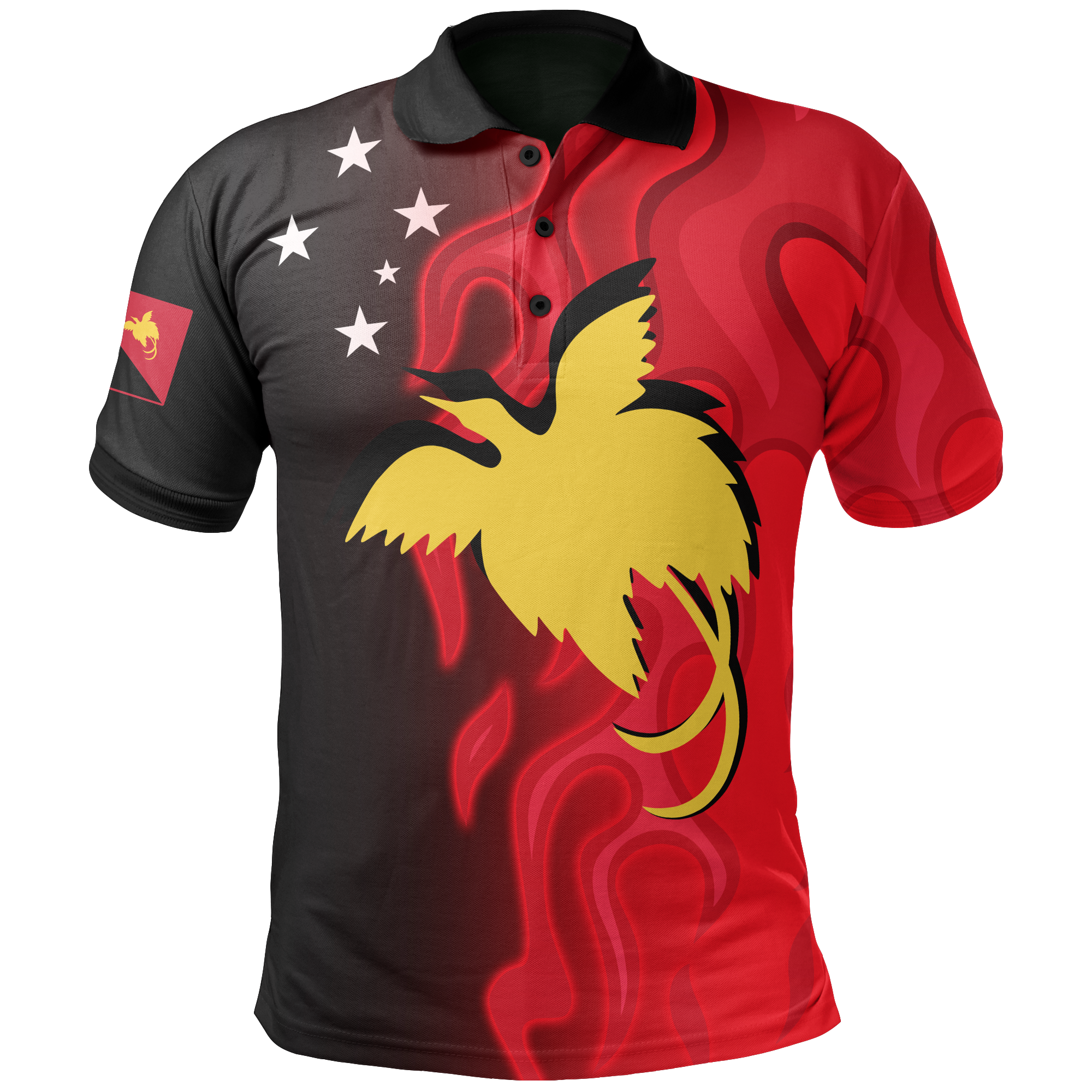 Papua New Guinea Polo Shirt PNG Flag Flame Unisex RED - Polynesian Pride