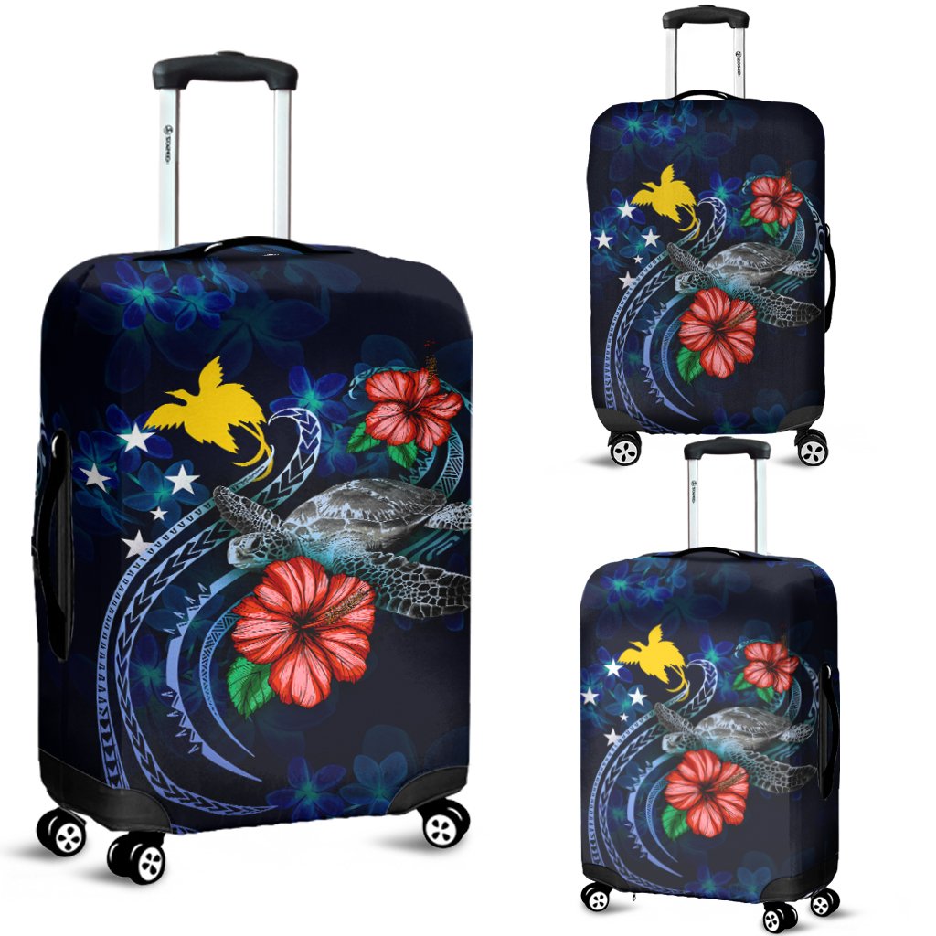 Papua New Guinea Polynesian Luggage Cover - Blue Turtle Hibiscus Blue - Polynesian Pride
