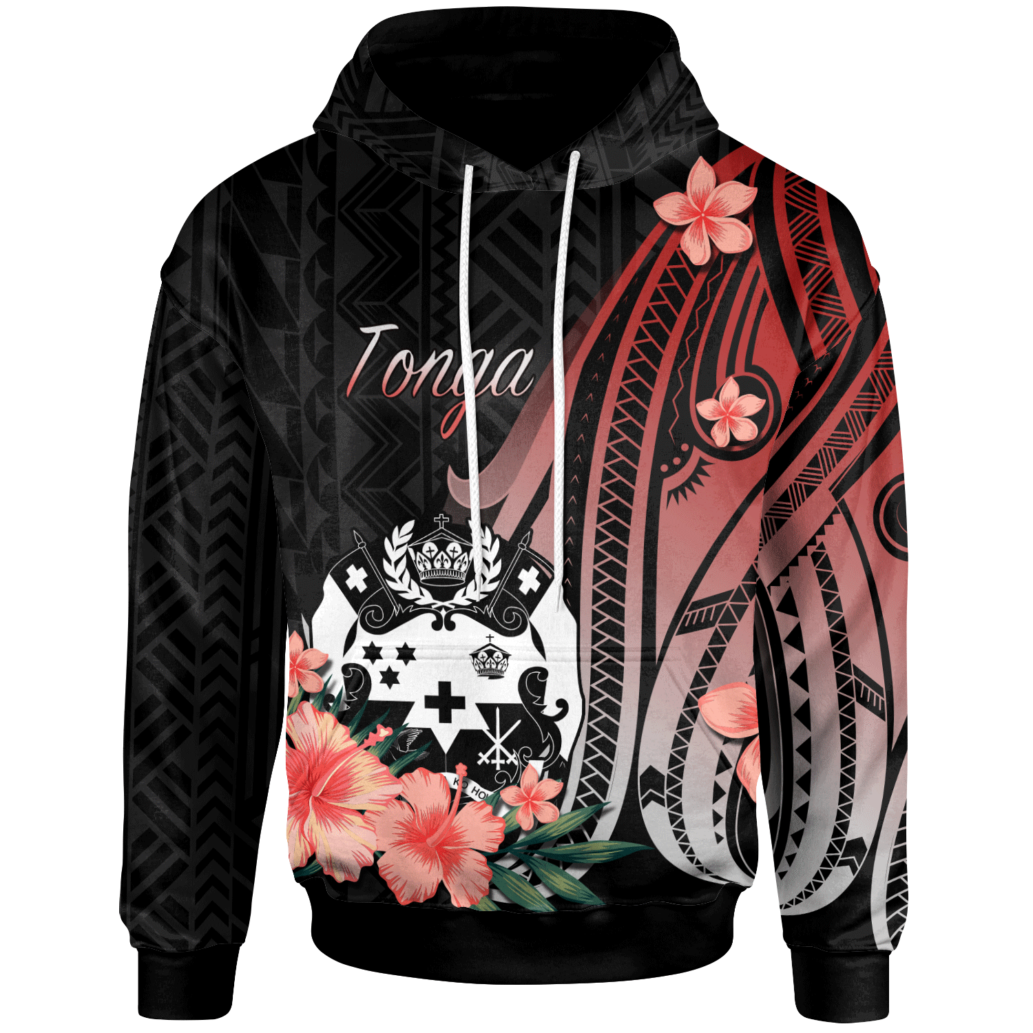 Tonga Hoodie Red Polynesian Hibiscus Pattern Style Unisex Red - Polynesian Pride