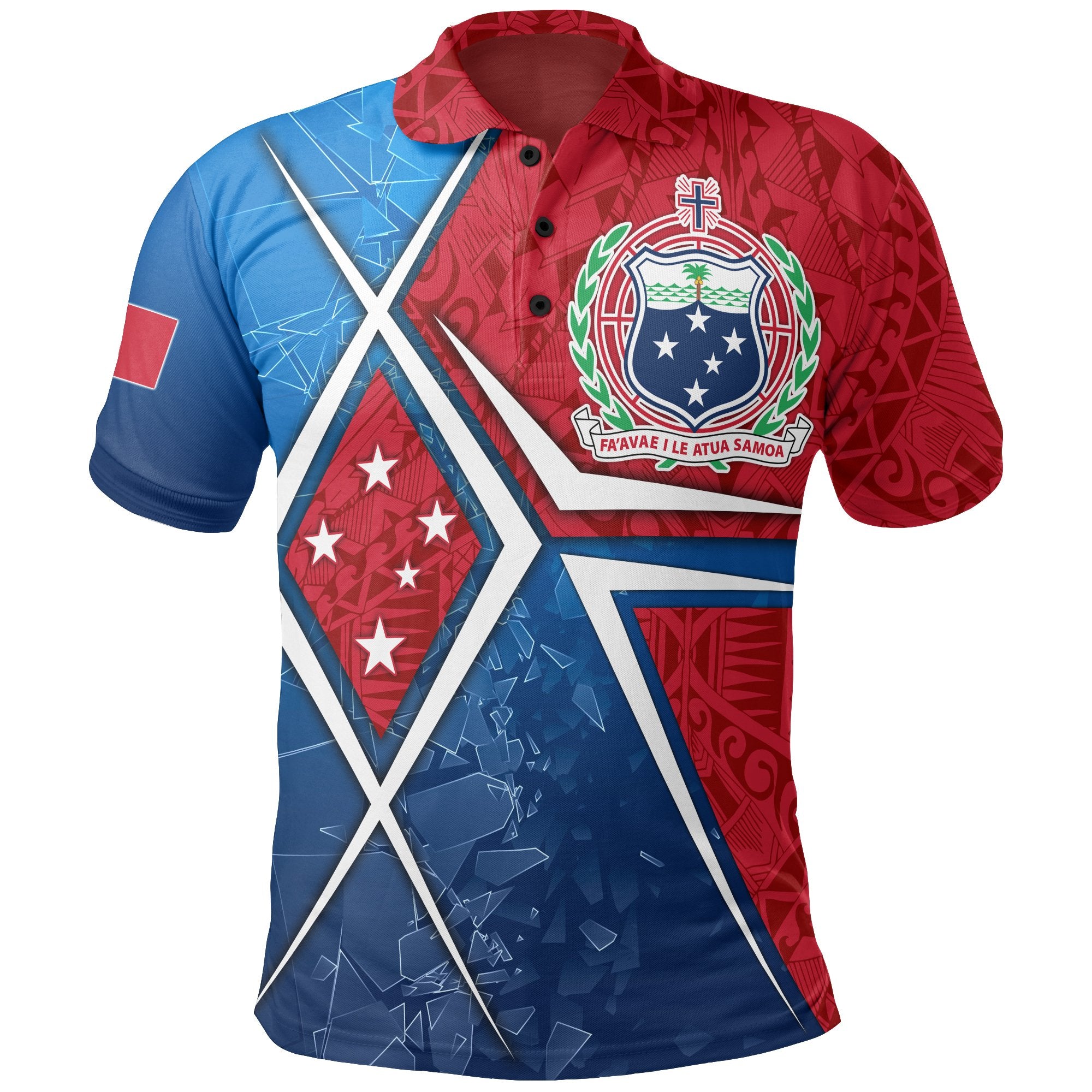 Samoa Polo Shirt Samoan Flag with Polynesian Patterns Unisex Blue - Polynesian Pride