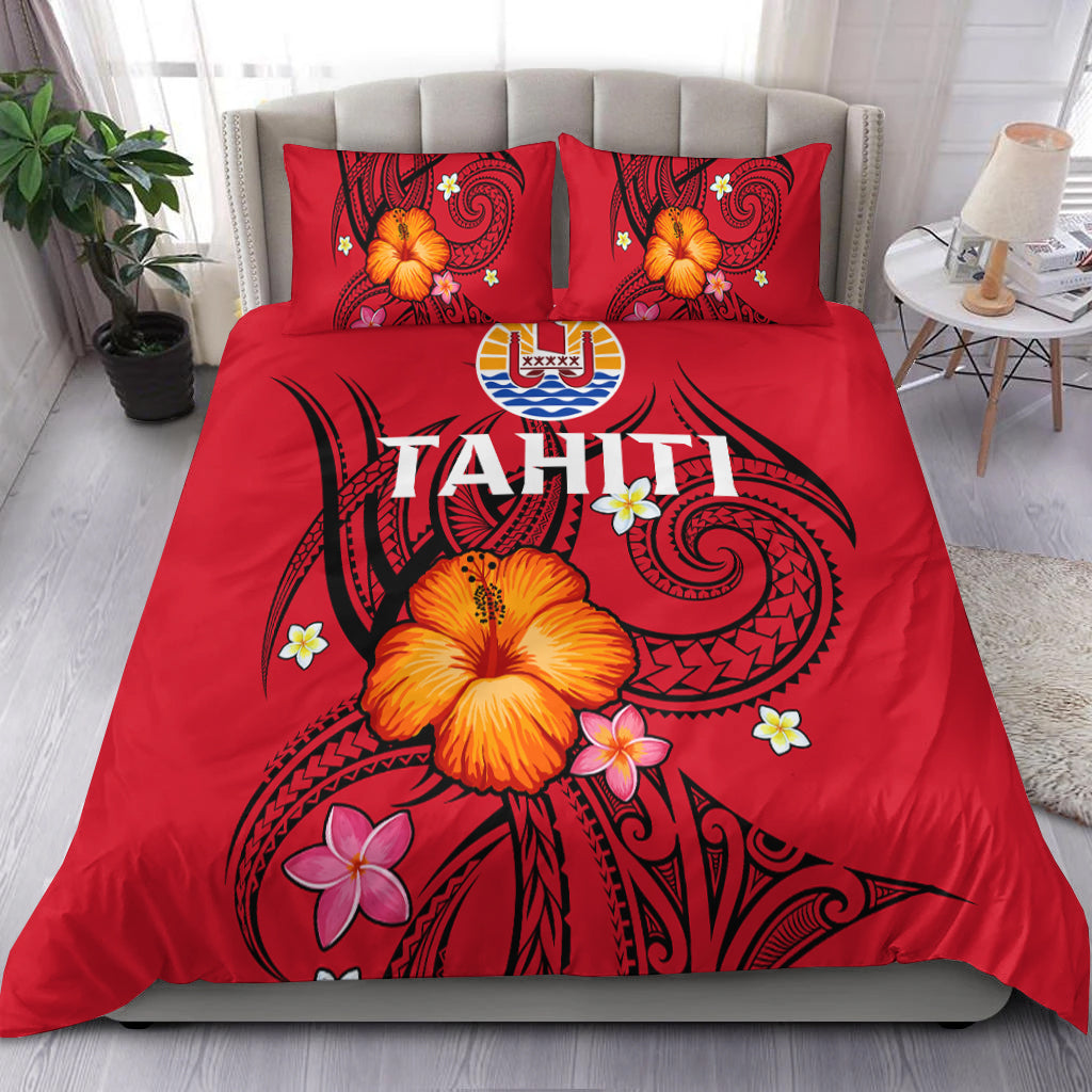 French Polynesia Bedding Set - Hibiscus With Tribal - LT12 Red - Polynesian Pride