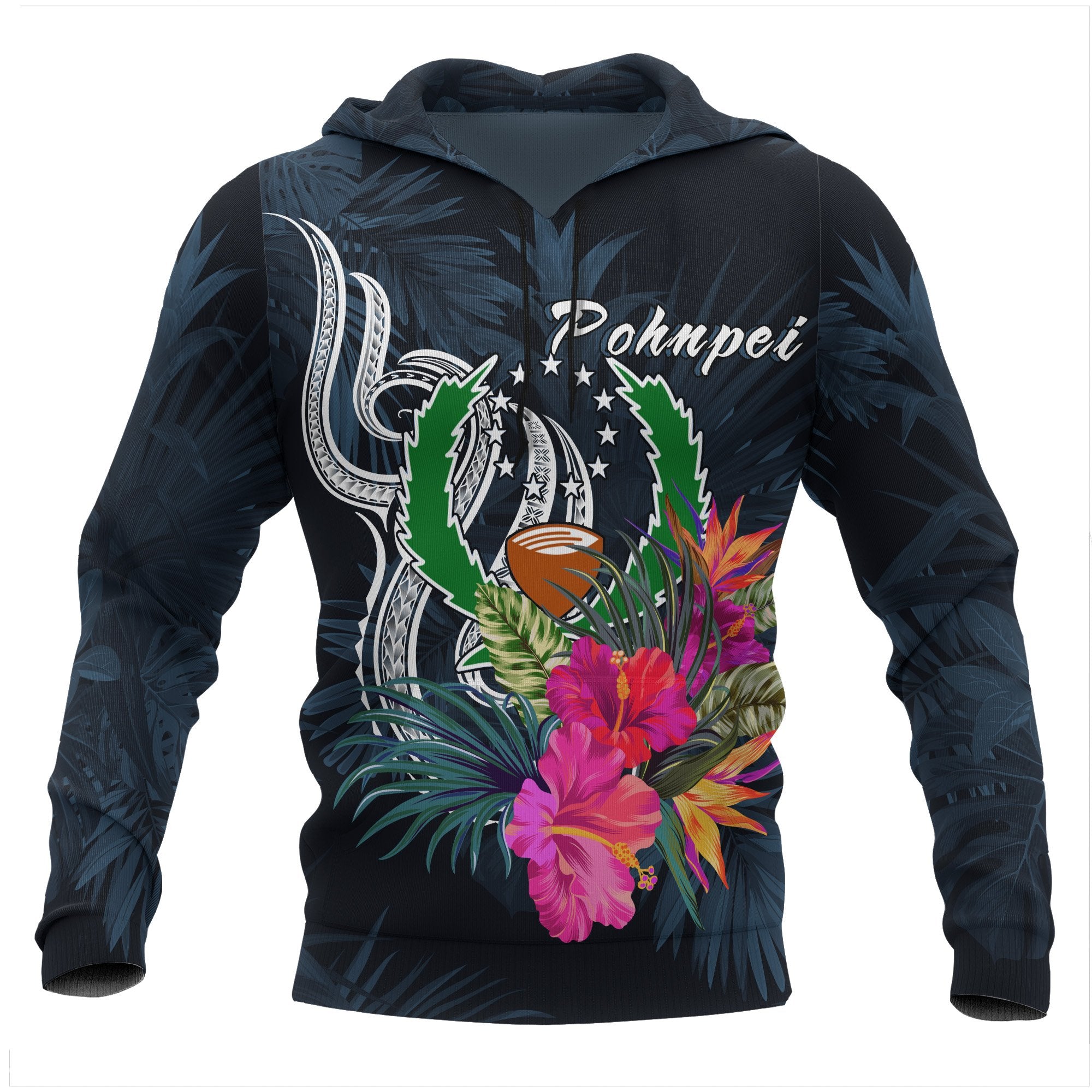 Pohnpei Micronesia Hoodie Tropical Flowers Unisex Blue - Polynesian Pride