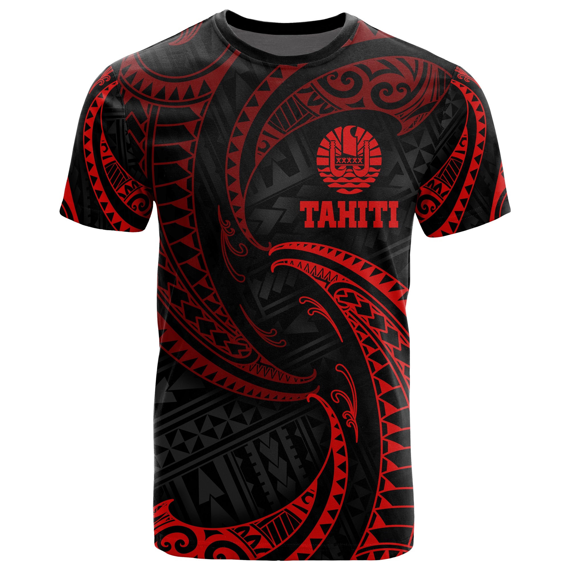 Tahiti Polynesian All Over T Shirt Red Tribal Wave Unisex Red - Polynesian Pride