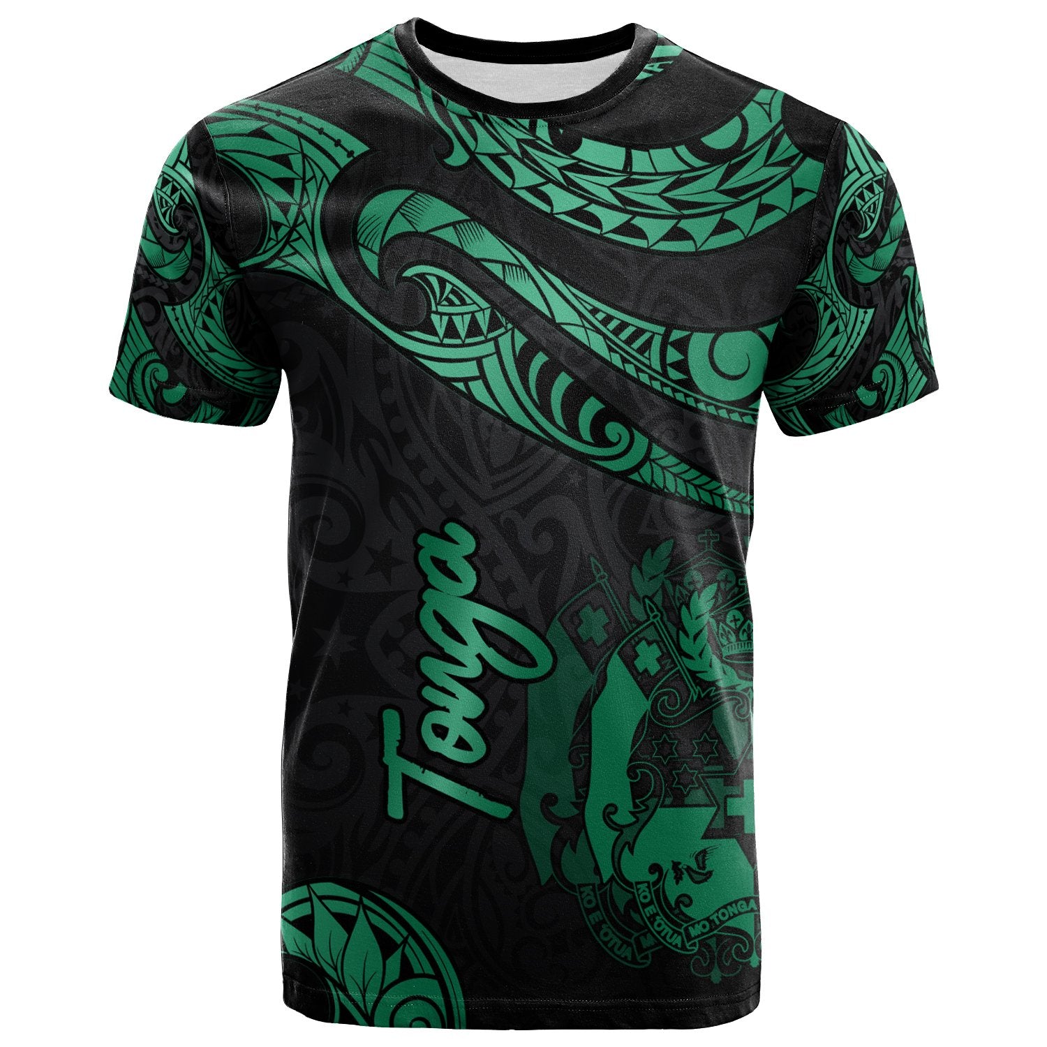 Tonga Polynesian T Shirt Polynesian Tattoo Green Version Unisex Art - Polynesian Pride