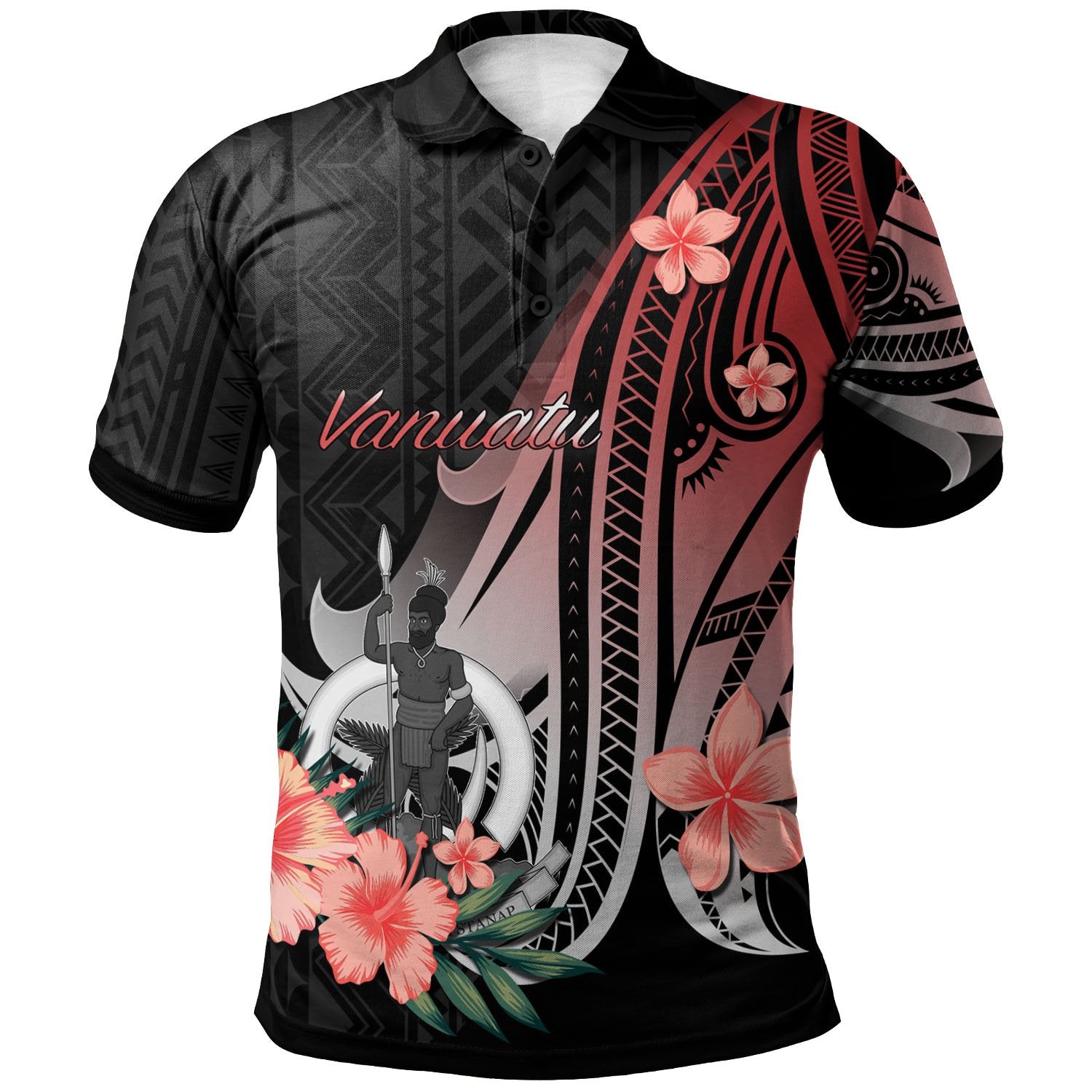 Vanuatu Polo Shirt Red Polynesian Hibiscus Pattern Style Unisex Red - Polynesian Pride