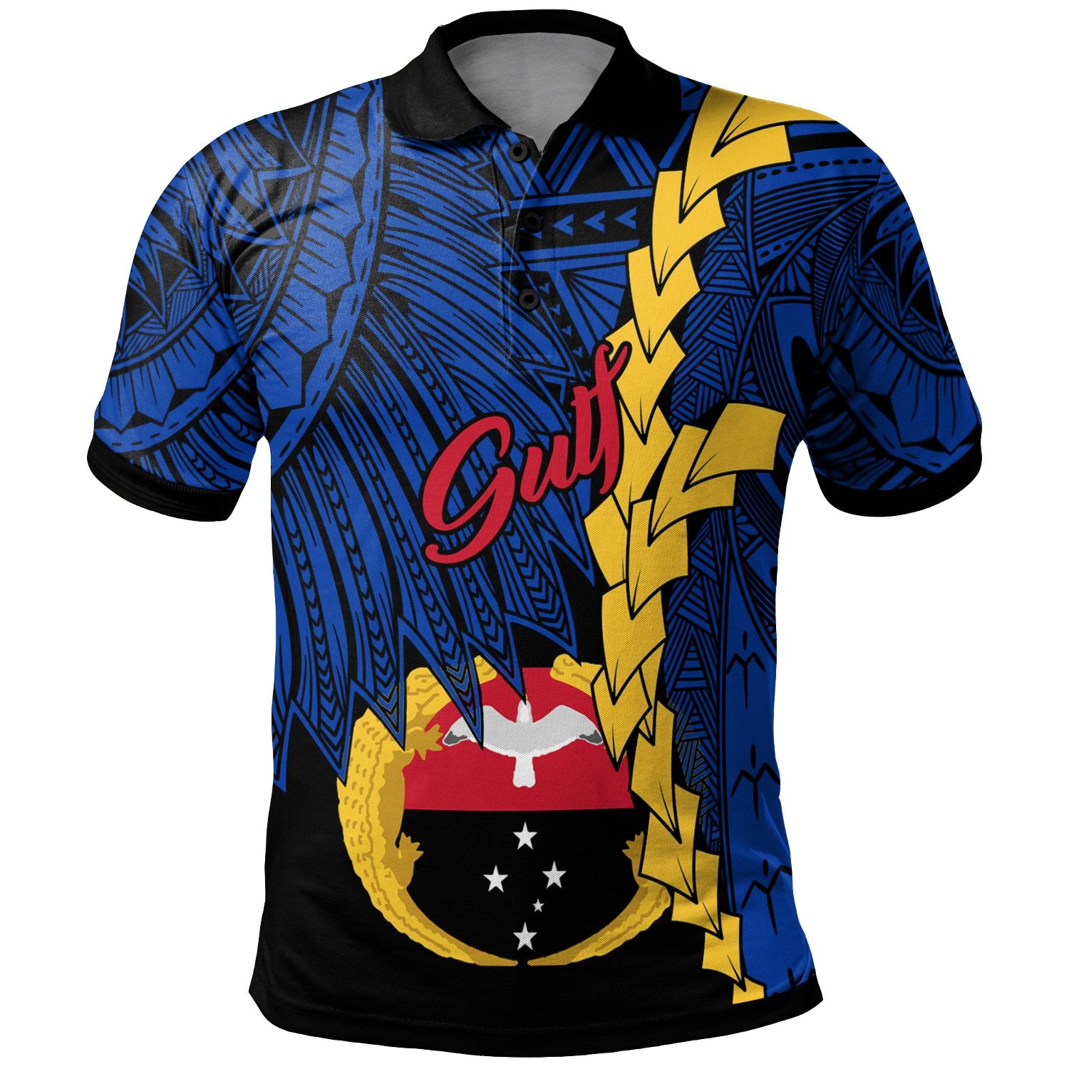 Papua New Guinea Gulf Province Polynesian Polo Shirt Tribal Wave Tattoo Unisex Blue - Polynesian Pride