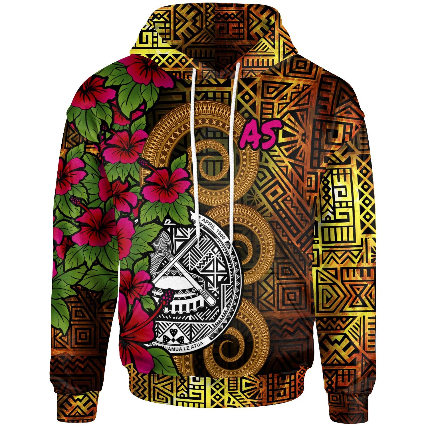 American Samoa Polynesian Hoodie Hibiscus Vintage Unisex Orange - Polynesian Pride