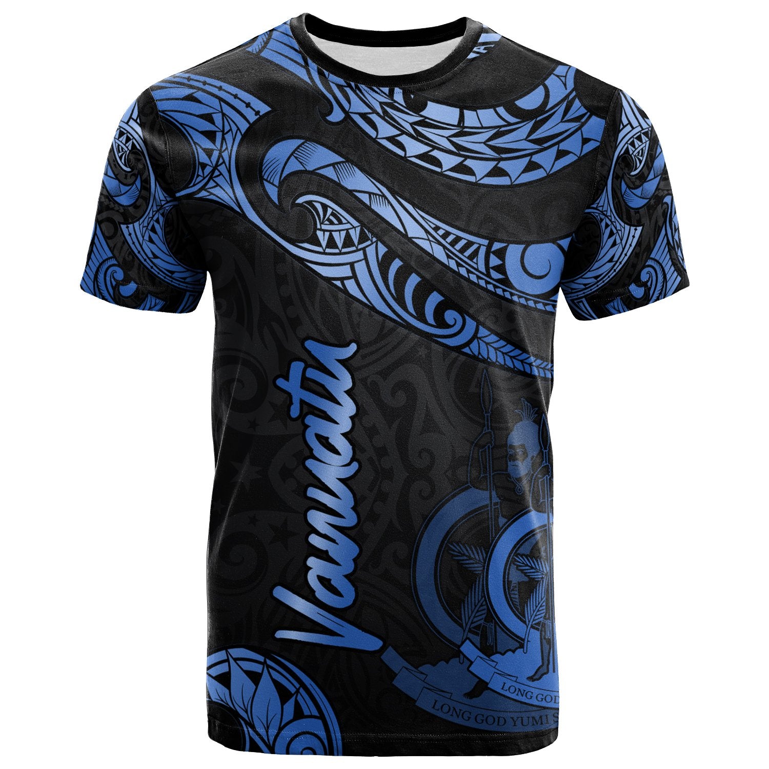 Vanuatu Polynesian T Shirt Polynesian Tattoo Blue Version Unisex Blue - Polynesian Pride