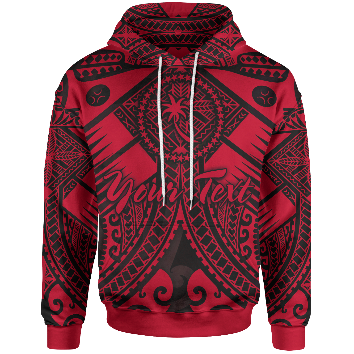 Chuuk Custom Hoodie Red Seal with Polynesian Tattoo Unisex Red - Polynesian Pride