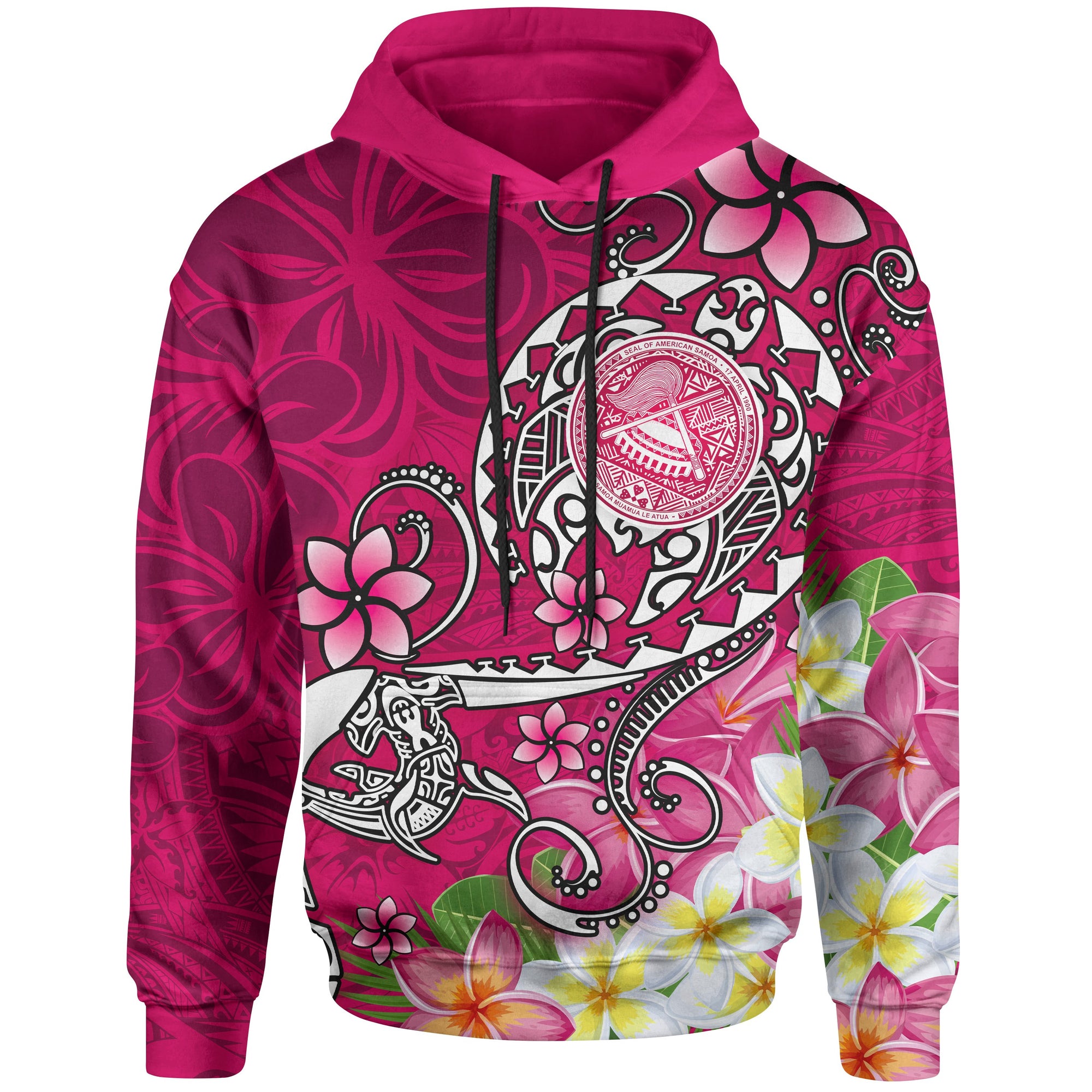 American Samoa Polynesian Hoodie Turtle Plumeria (Pink) Unisex Pink - Polynesian Pride