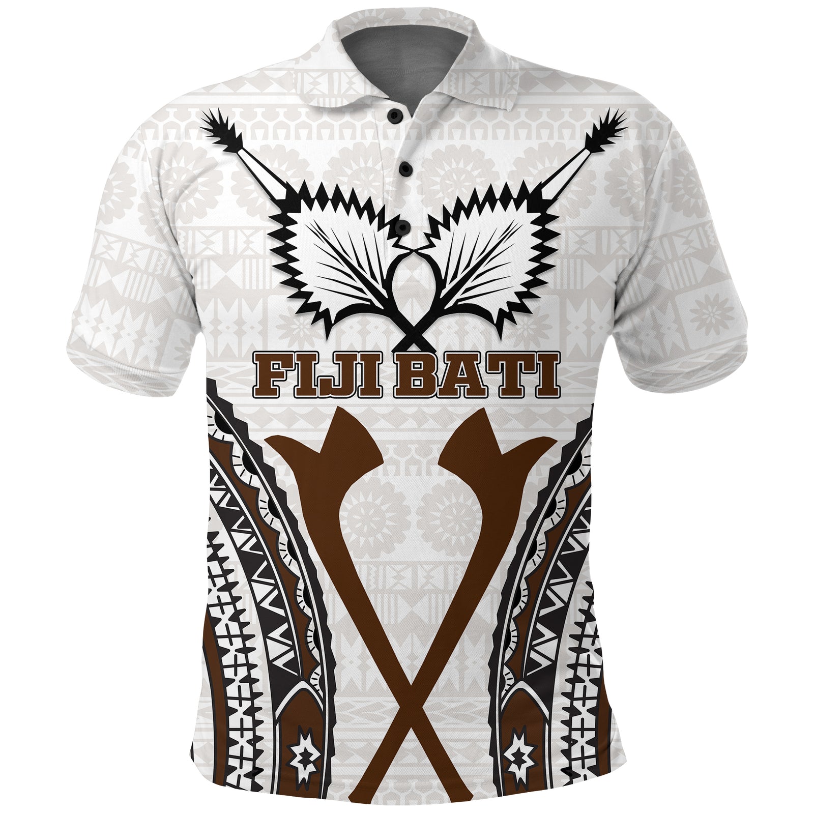 Fiji Bati Tapa Pattern Polo Shirt LT12 Unisex White - Polynesian Pride